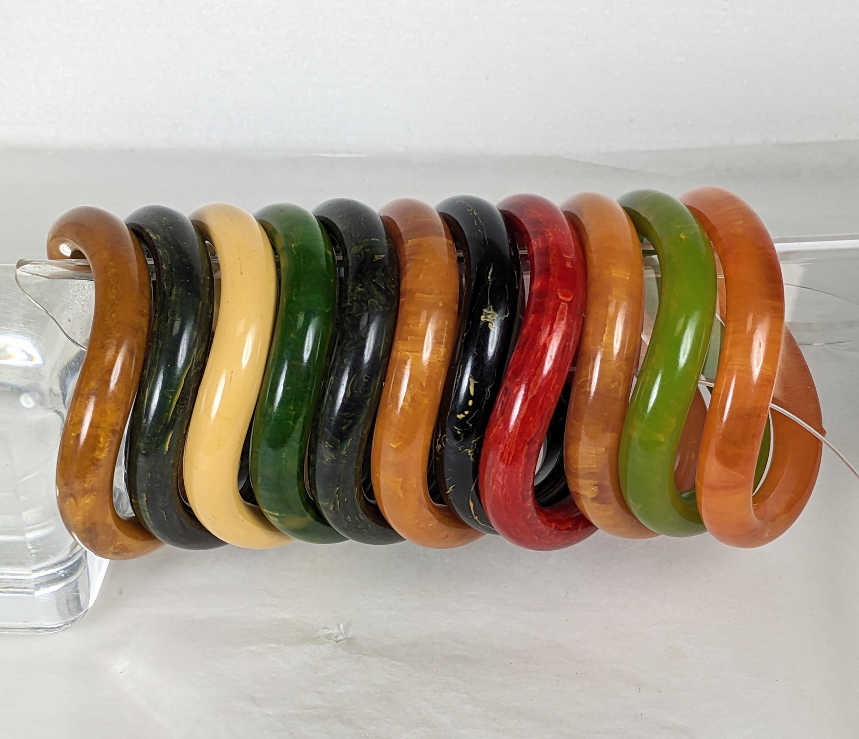 Collection of End of Day Bakelite Squiggle Bracelets For Sale 5