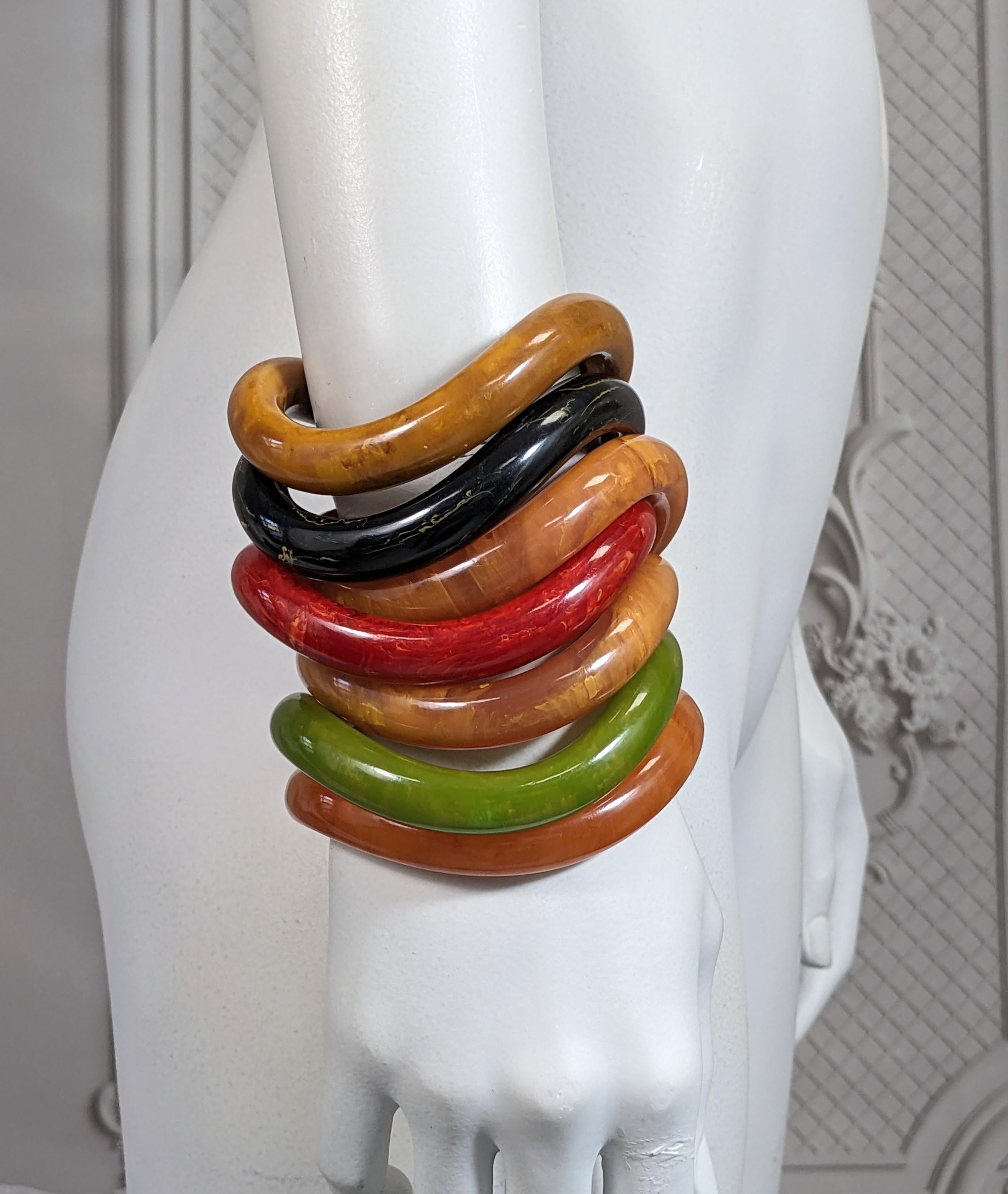 Collection of End of Day Bakelite Squiggle Bracelets For Sale 8