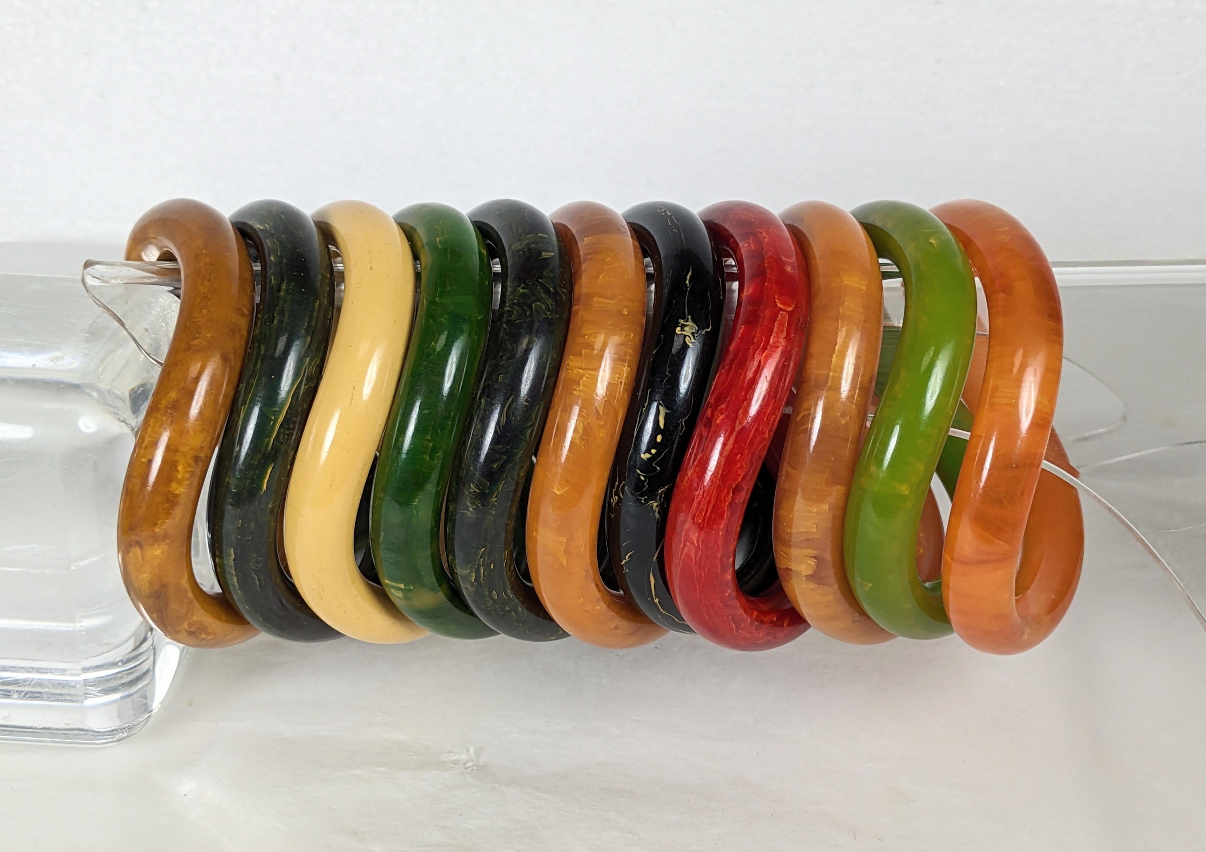 Collection of End of Day Bakelite Squiggle Bracelets For Sale 9