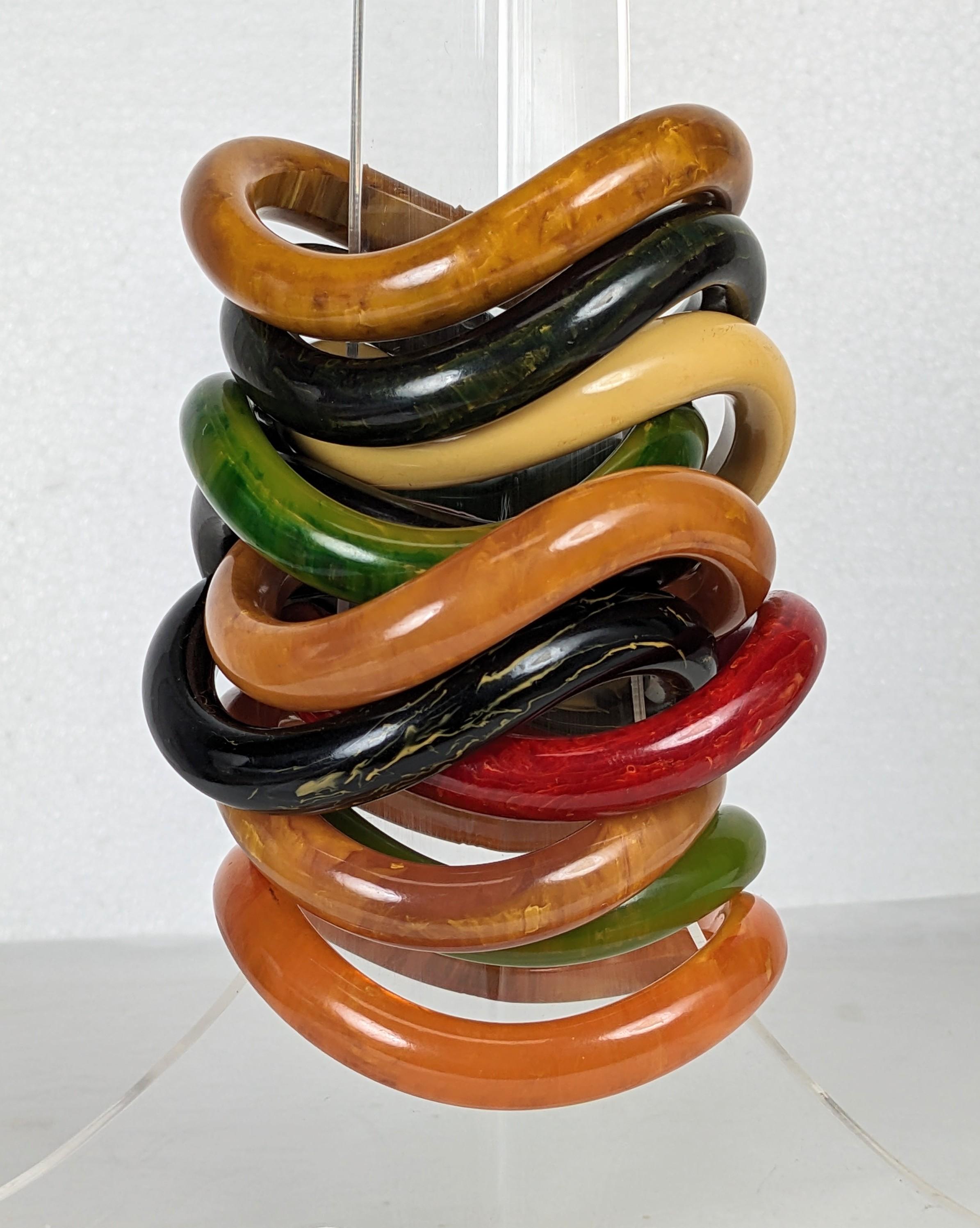 Collection of End of Day Bakelite Squiggle Bracelets For Sale 10