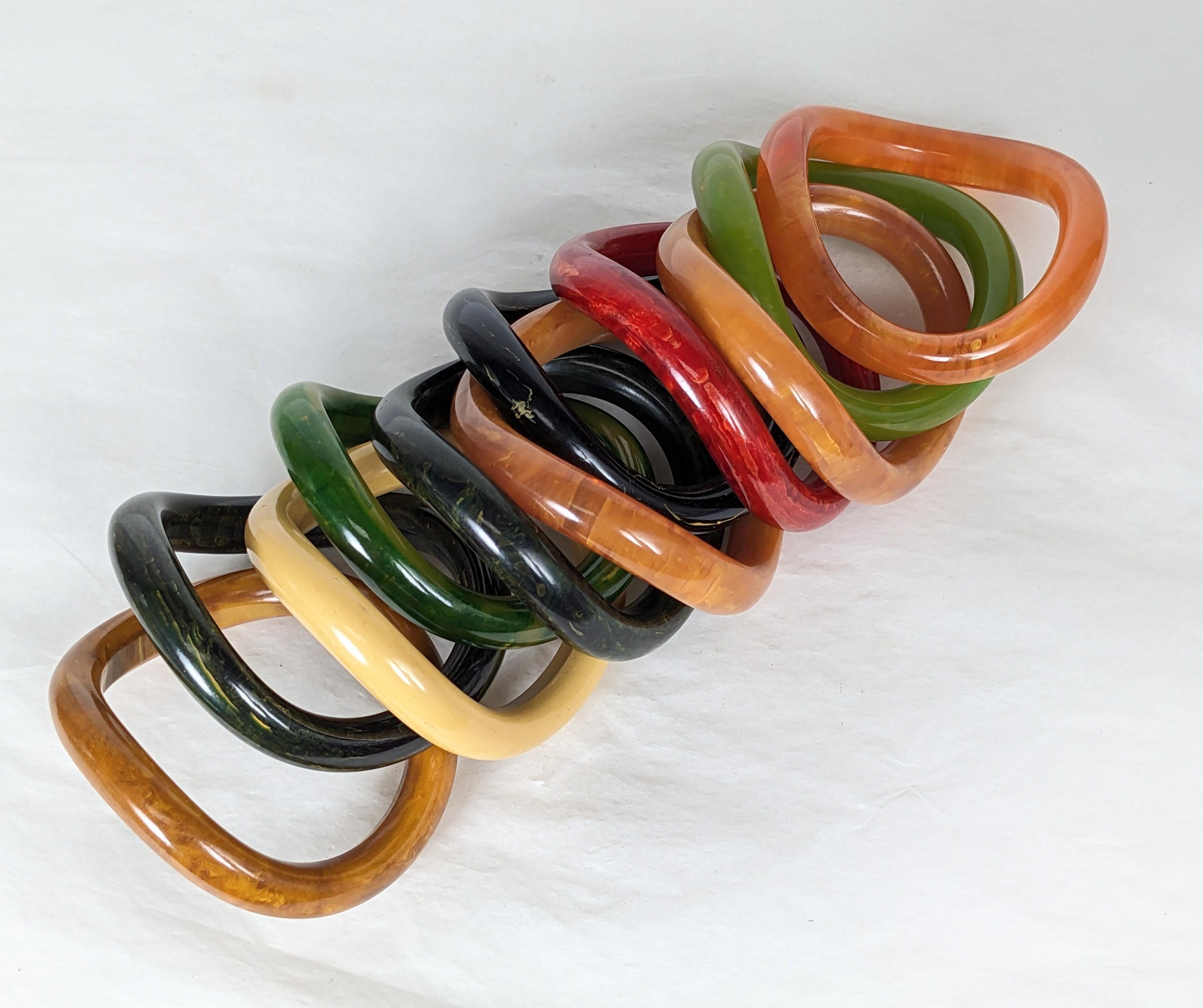 Collection of End of Day Bakelite Squiggle Bracelets For Sale 2