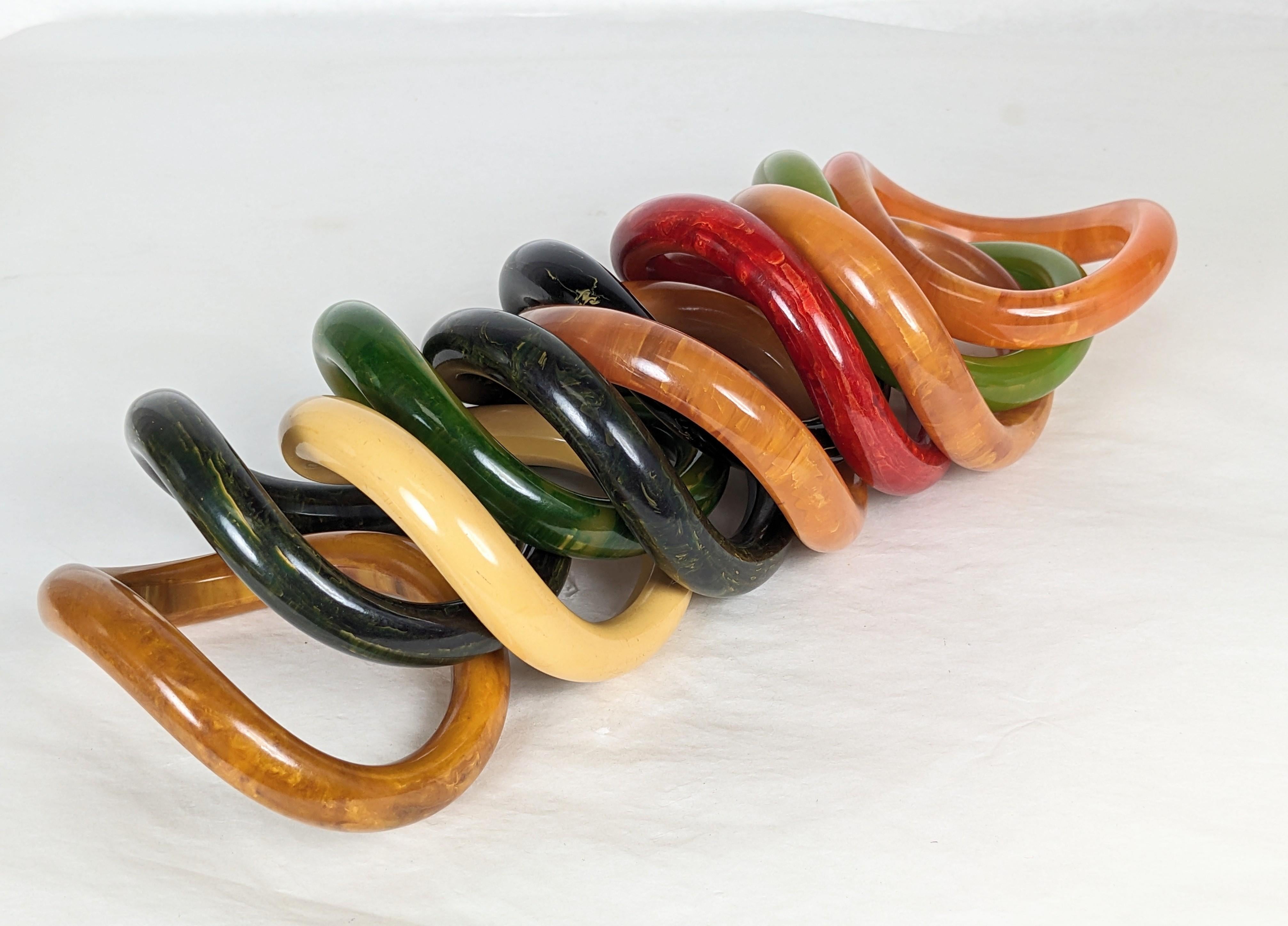 Collection of End of Day Bakelite Squiggle Bracelets For Sale 3