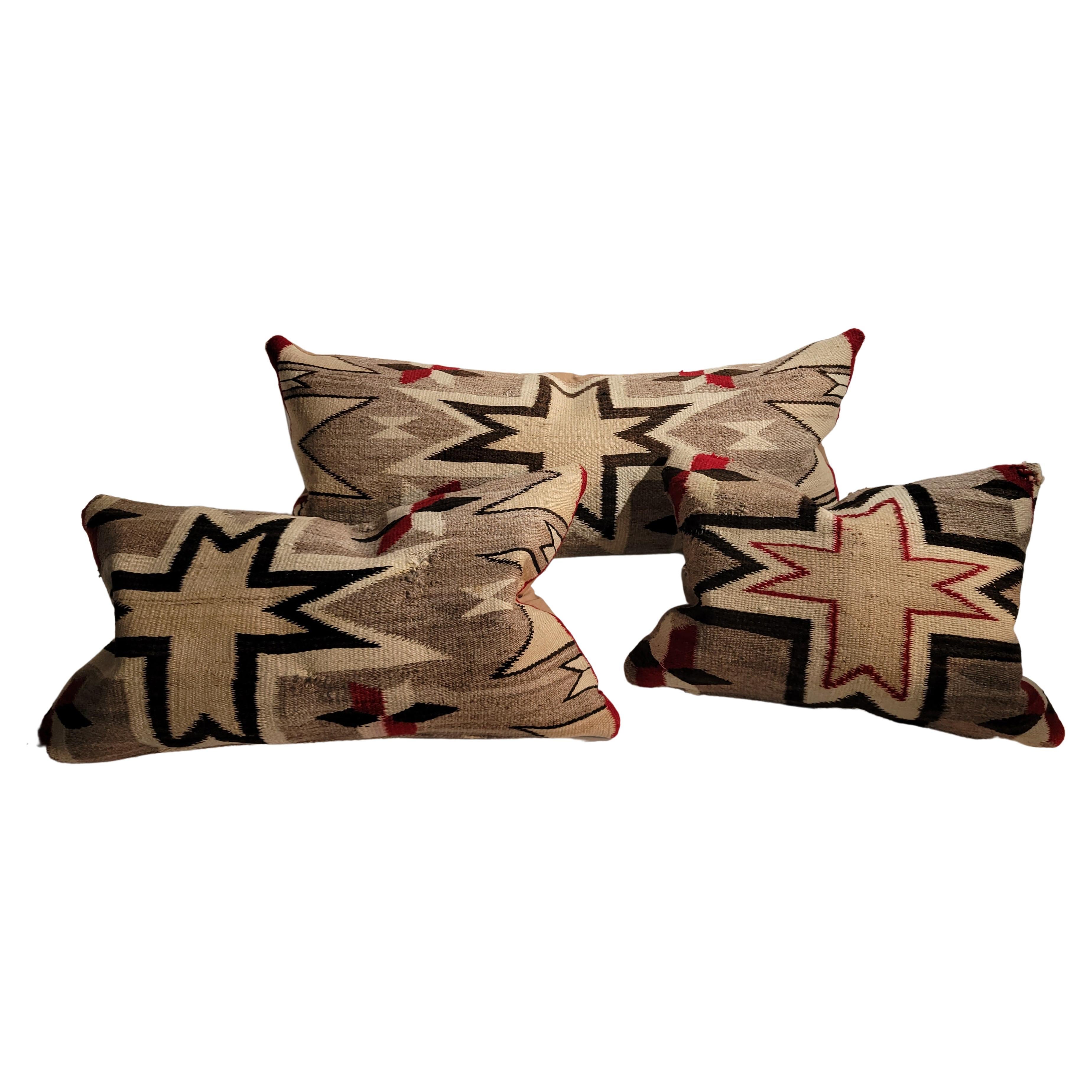 Collection of Feather Star Navajo Indian Weaving Pillows -3 For Sale