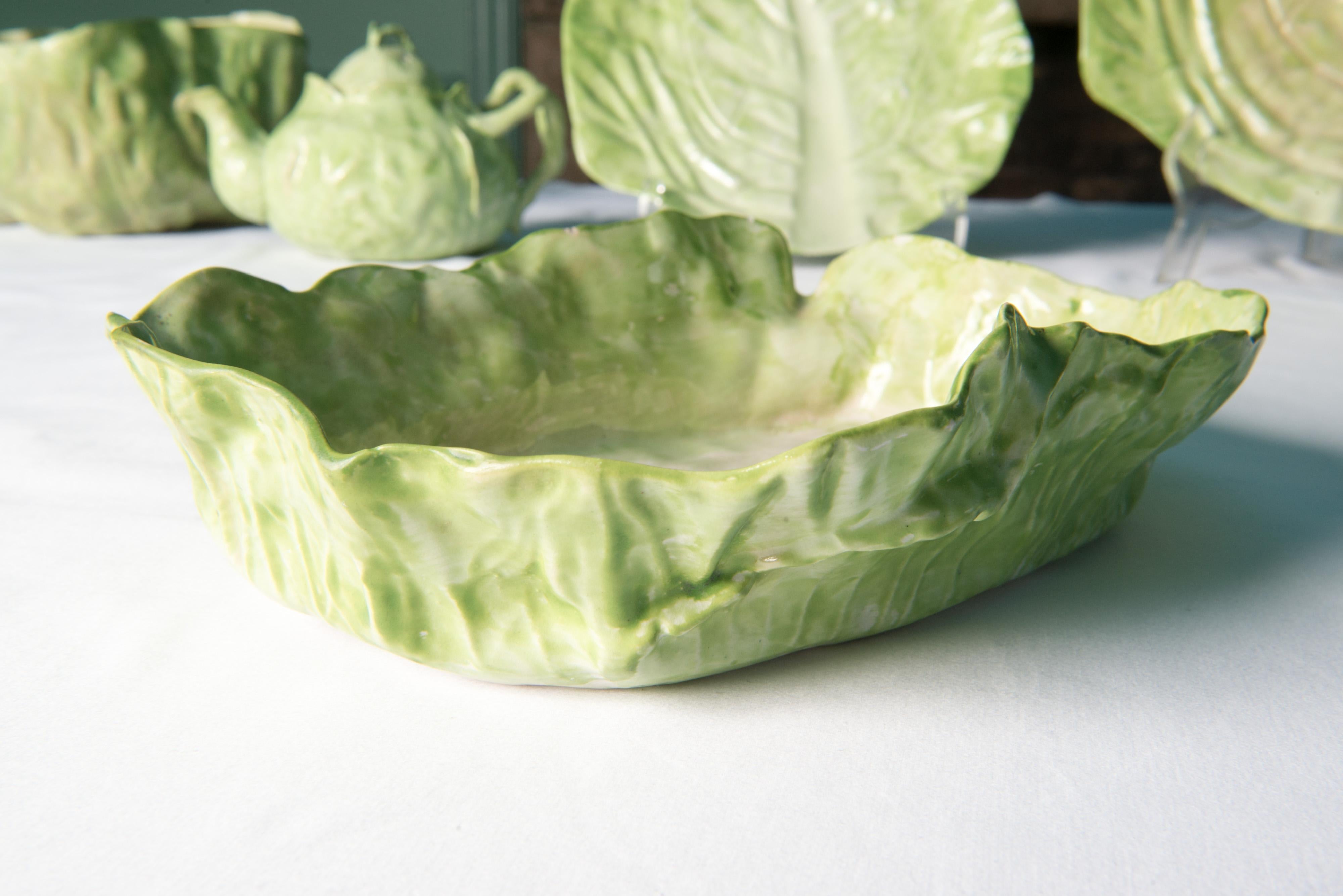 Early 20th Century Collection of  Fifty-nine Pieces of Wannopee Lettuce Leaf Majolica Pottery 
