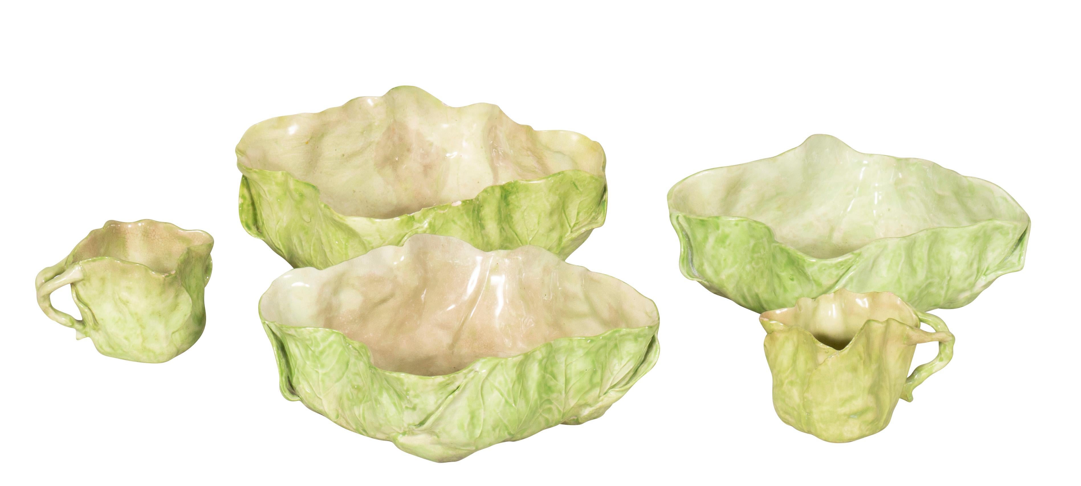 Collection of Fifty Three Pieces of Wannopee Lettuce Leaf Majolica Pottery 2
