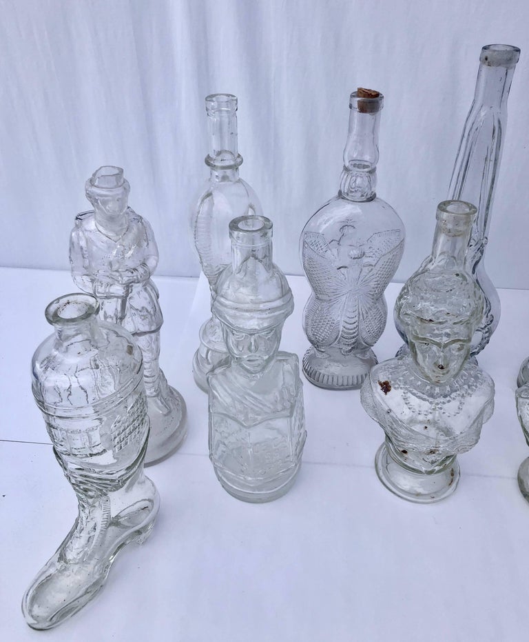 Collection of Figural Antique French Collectible Glass Bottles, Set of 13 For Sale at 1stDibs