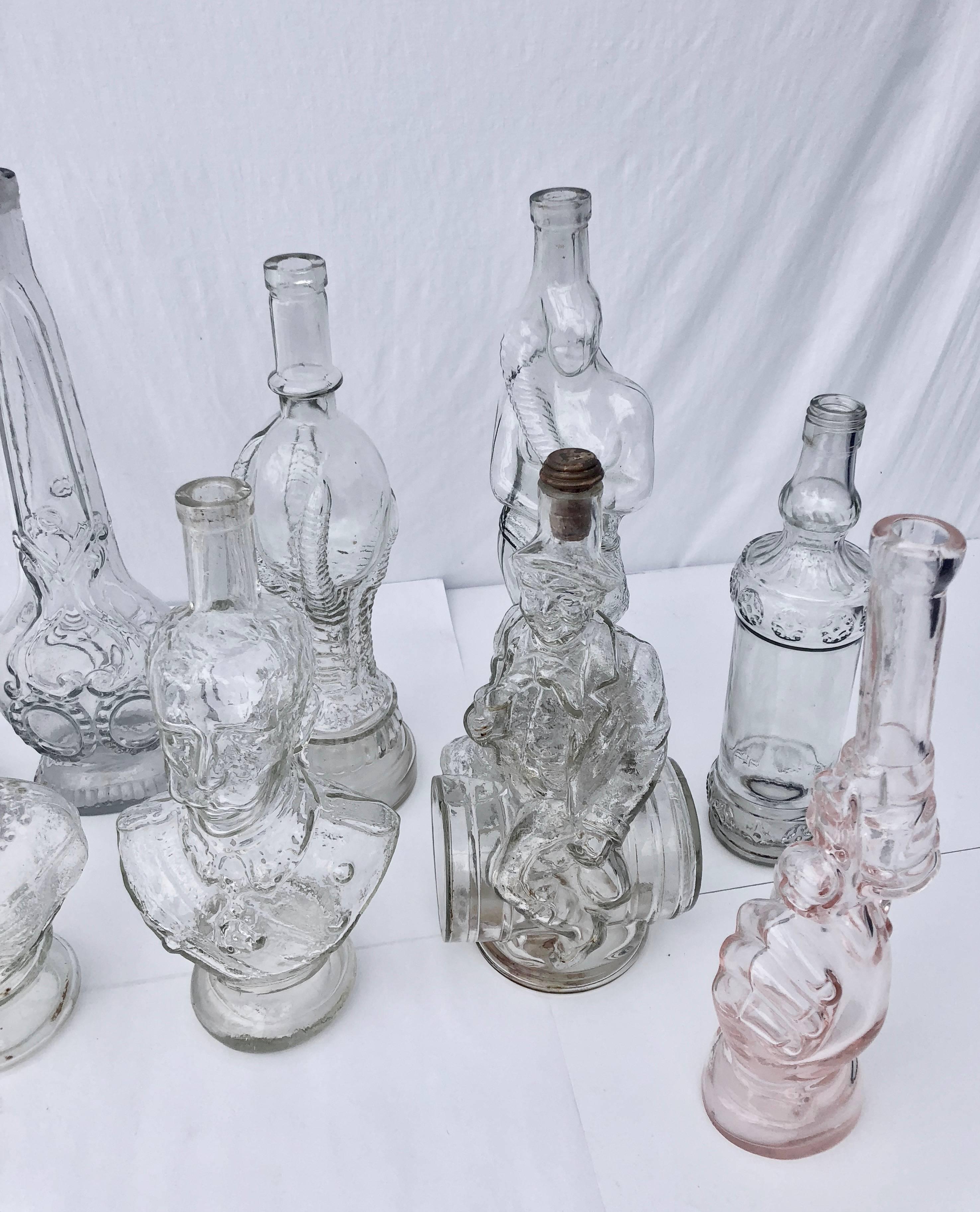 Belle Époque Collection of Figural Antique French Collectible Glass Bottles, Set of 13 For Sale