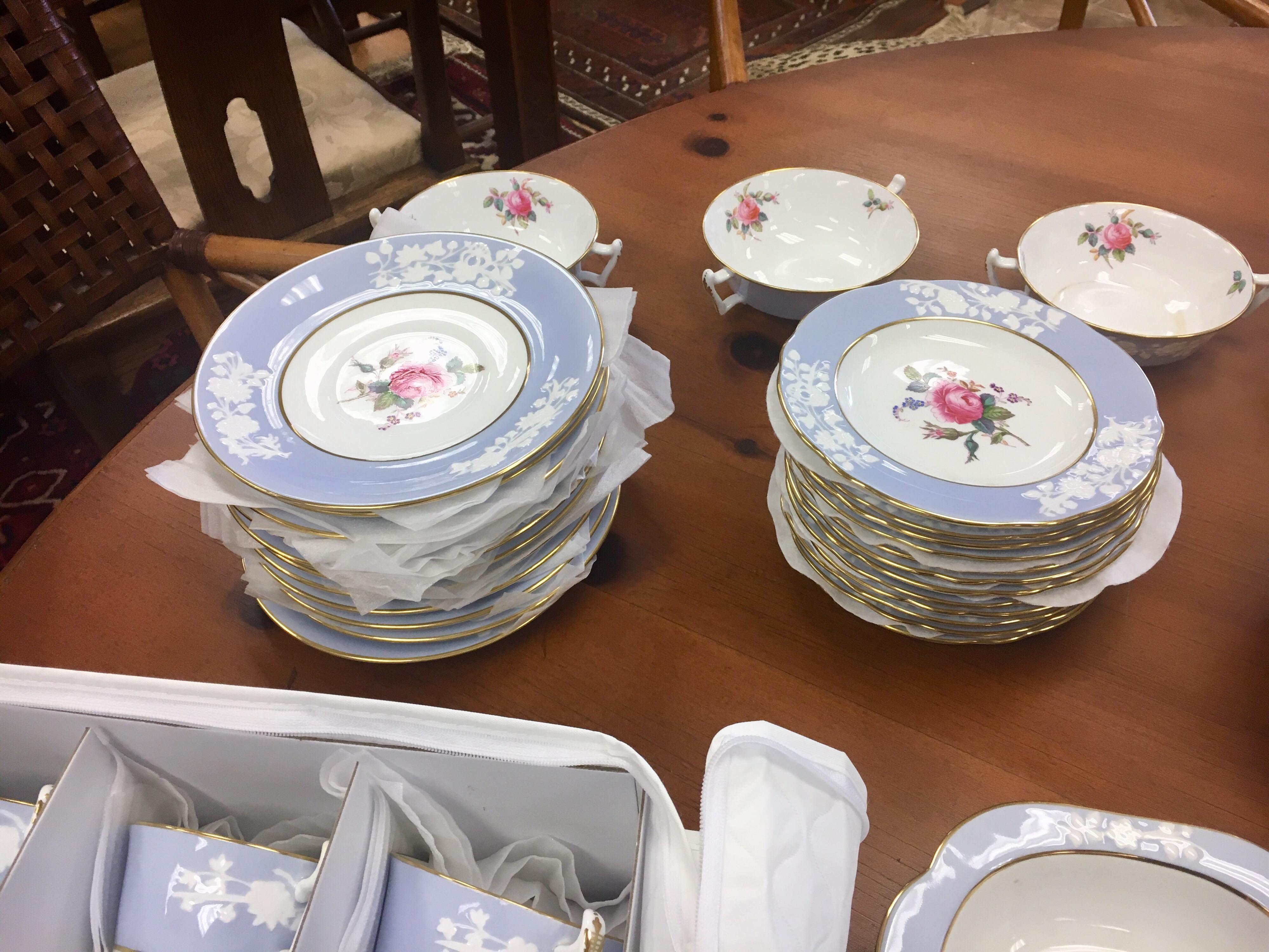 Porcelain Collection of Fine Spode China Maritime Rose, Dinner, Tea, Coffee Service Twelve