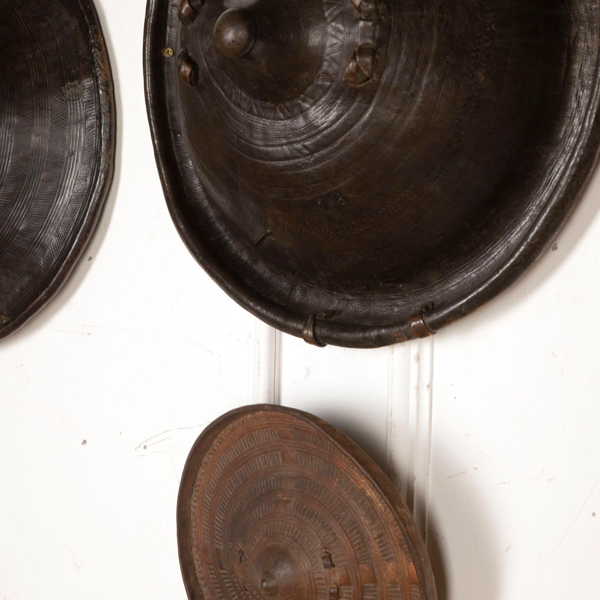 Folk Art Collection of Five 19th Century African Leather Shields