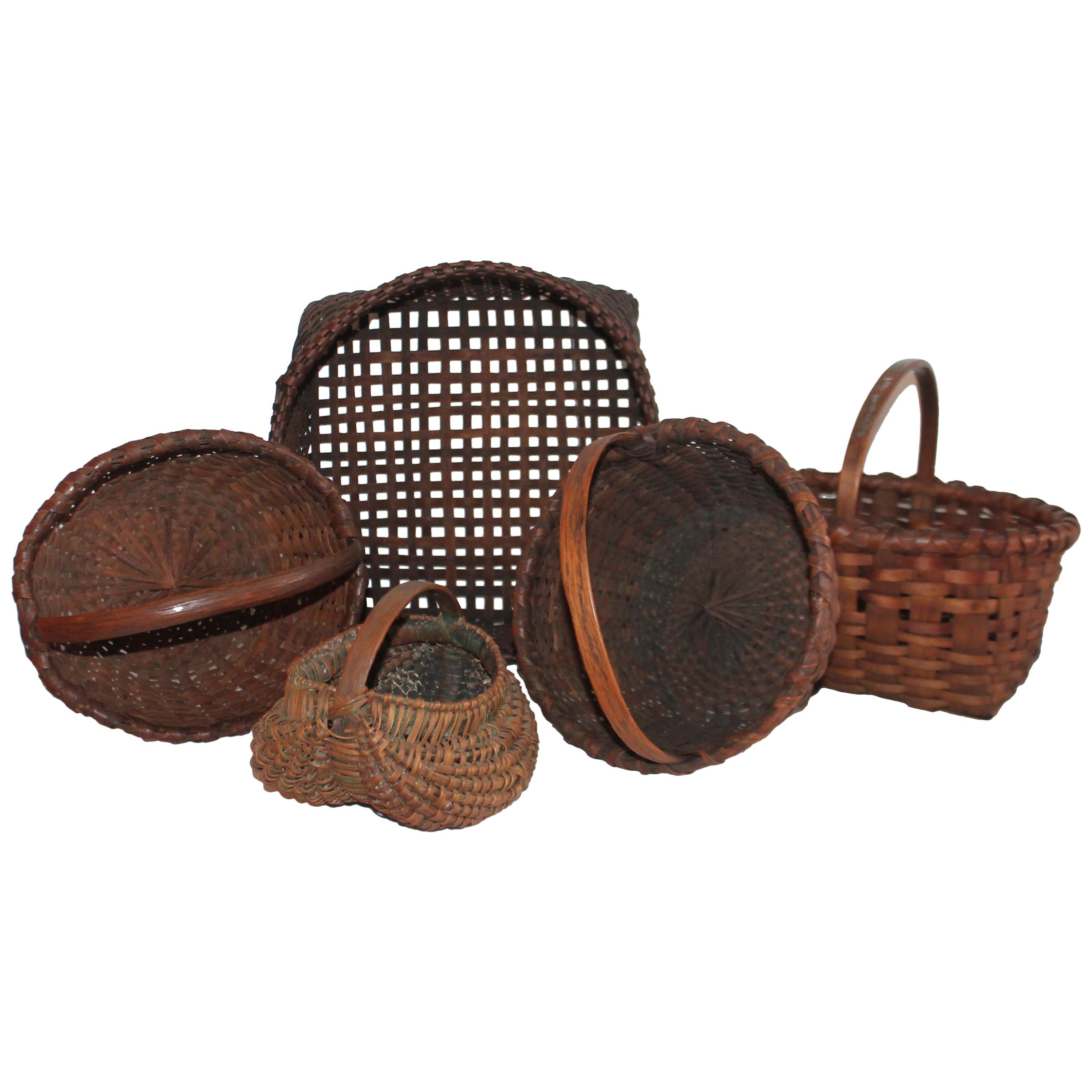 Collection of Five 19th Century American Baskets