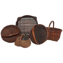 Antique Collection of Five 19th Century American Baskets