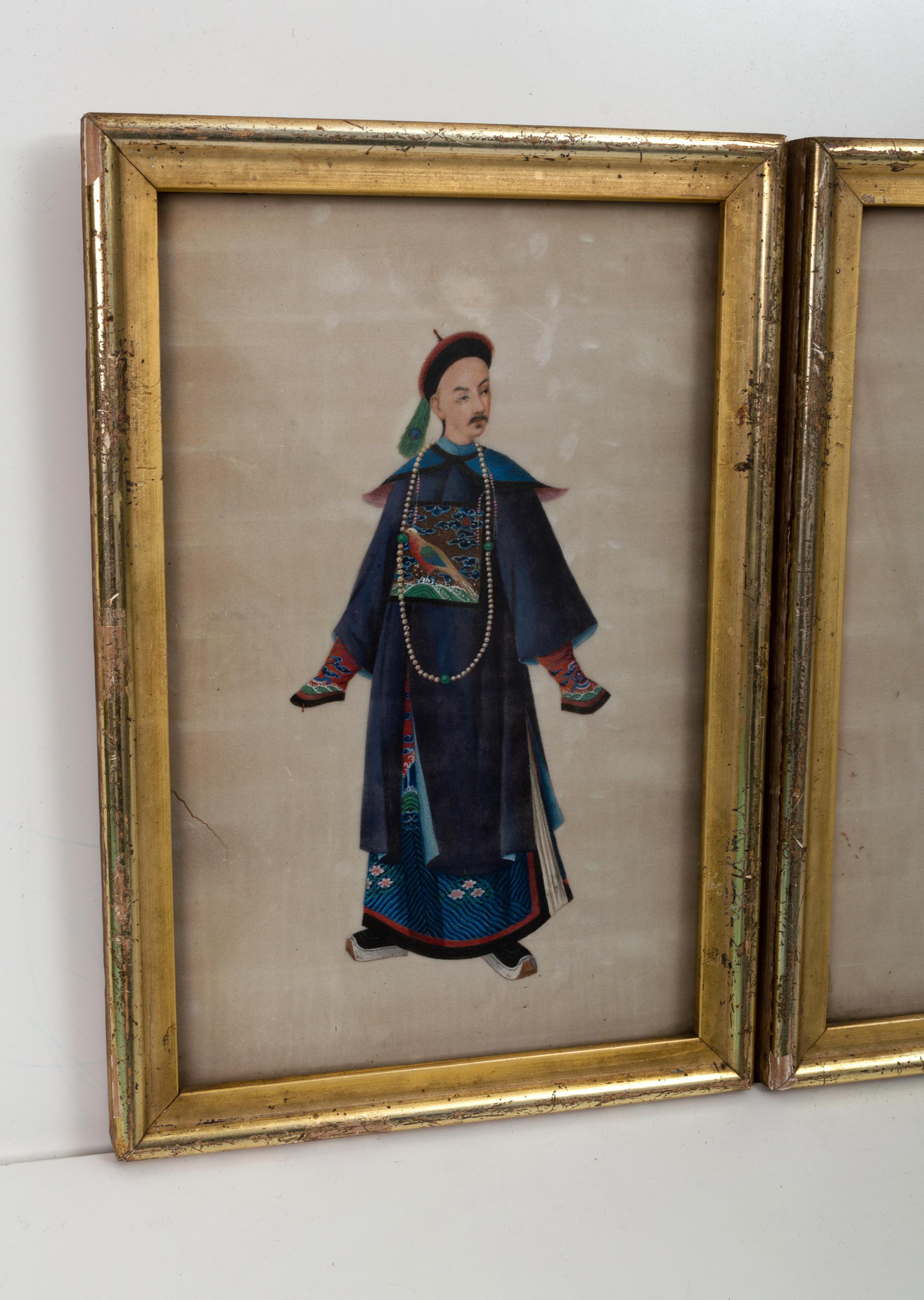 Collection de cinq portraits à la gouache sur papier de riz d'exportation chinoise du 19e siècle en vente 4