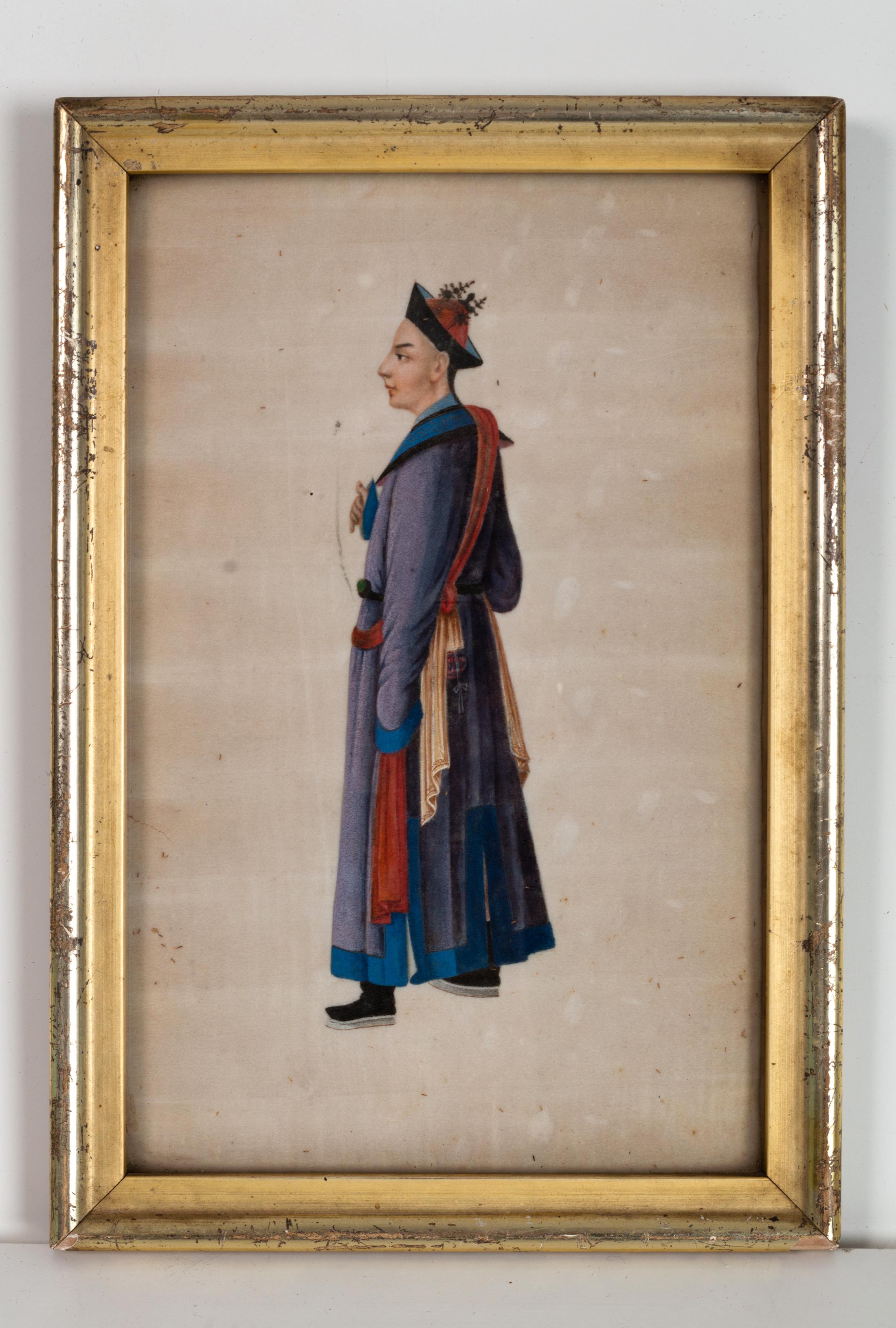 Collection of Five 19th Century Chinese Export Gouache Portraits on Pith Paper In Good Condition For Sale In London, GB