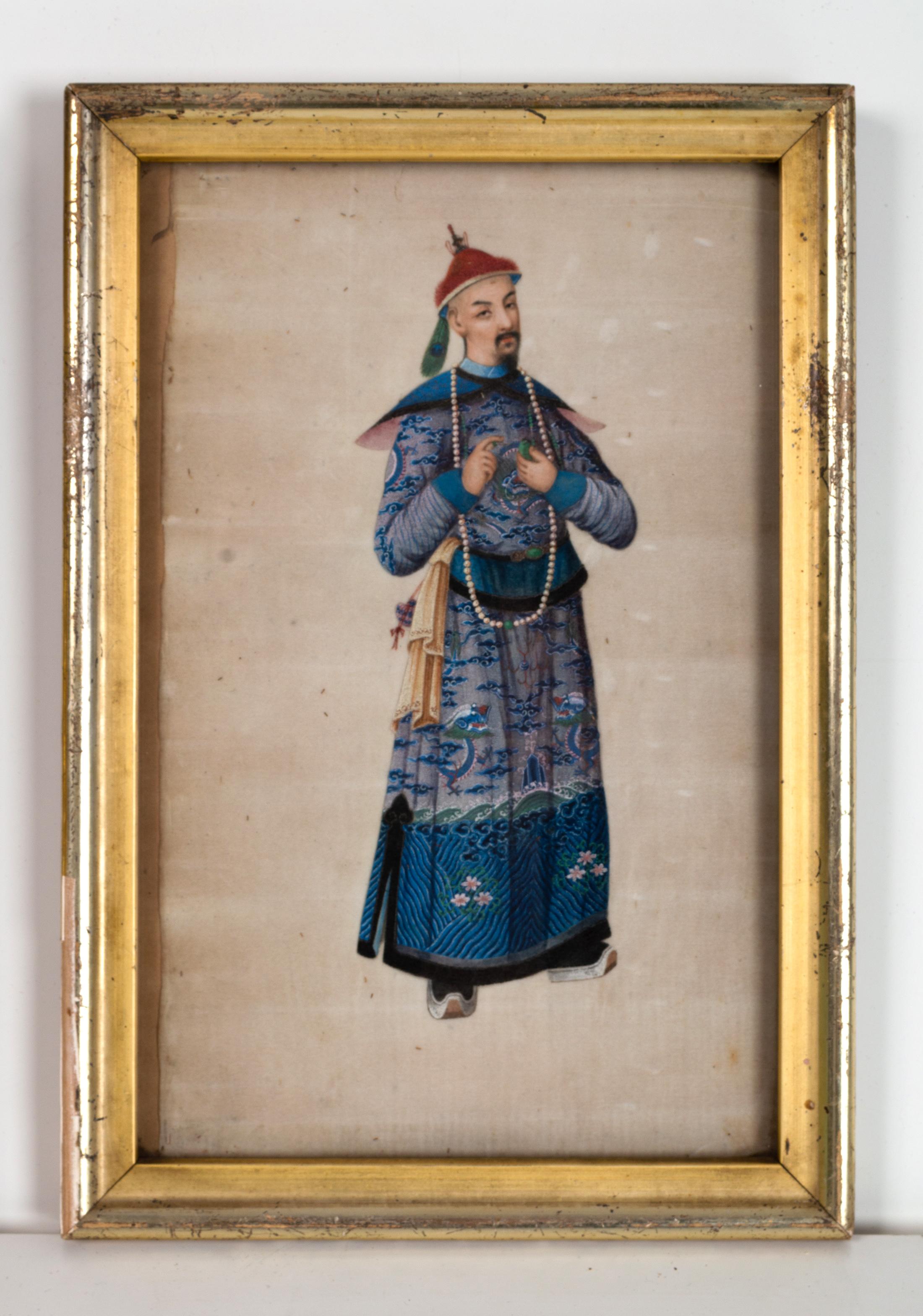 Collection of Five 19th Century Chinese Export Gouache Portraits on Pith Paper For Sale 1