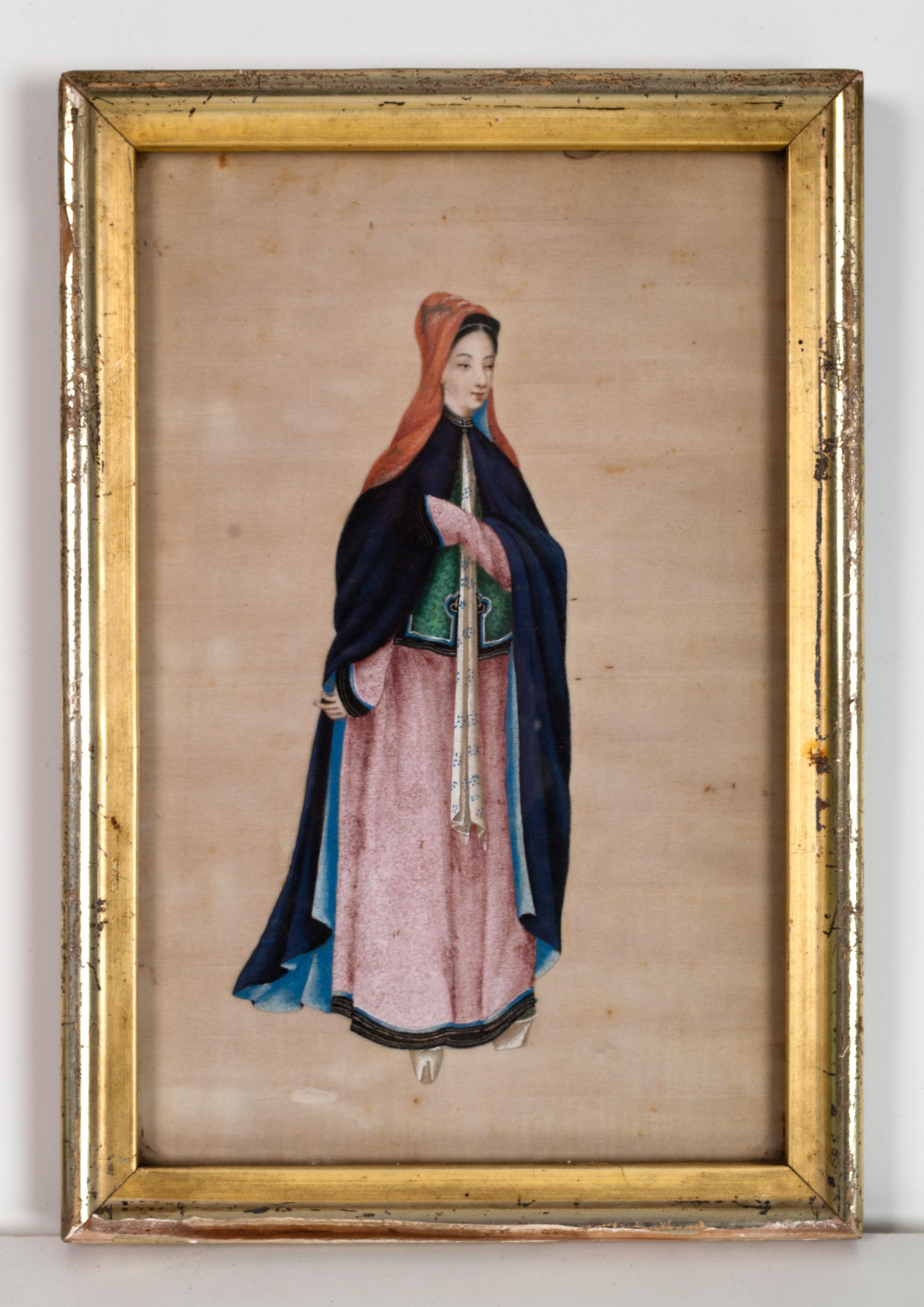 XIXe siècle Collection de cinq portraits à la gouache sur papier de riz d'exportation chinoise du 19e siècle en vente