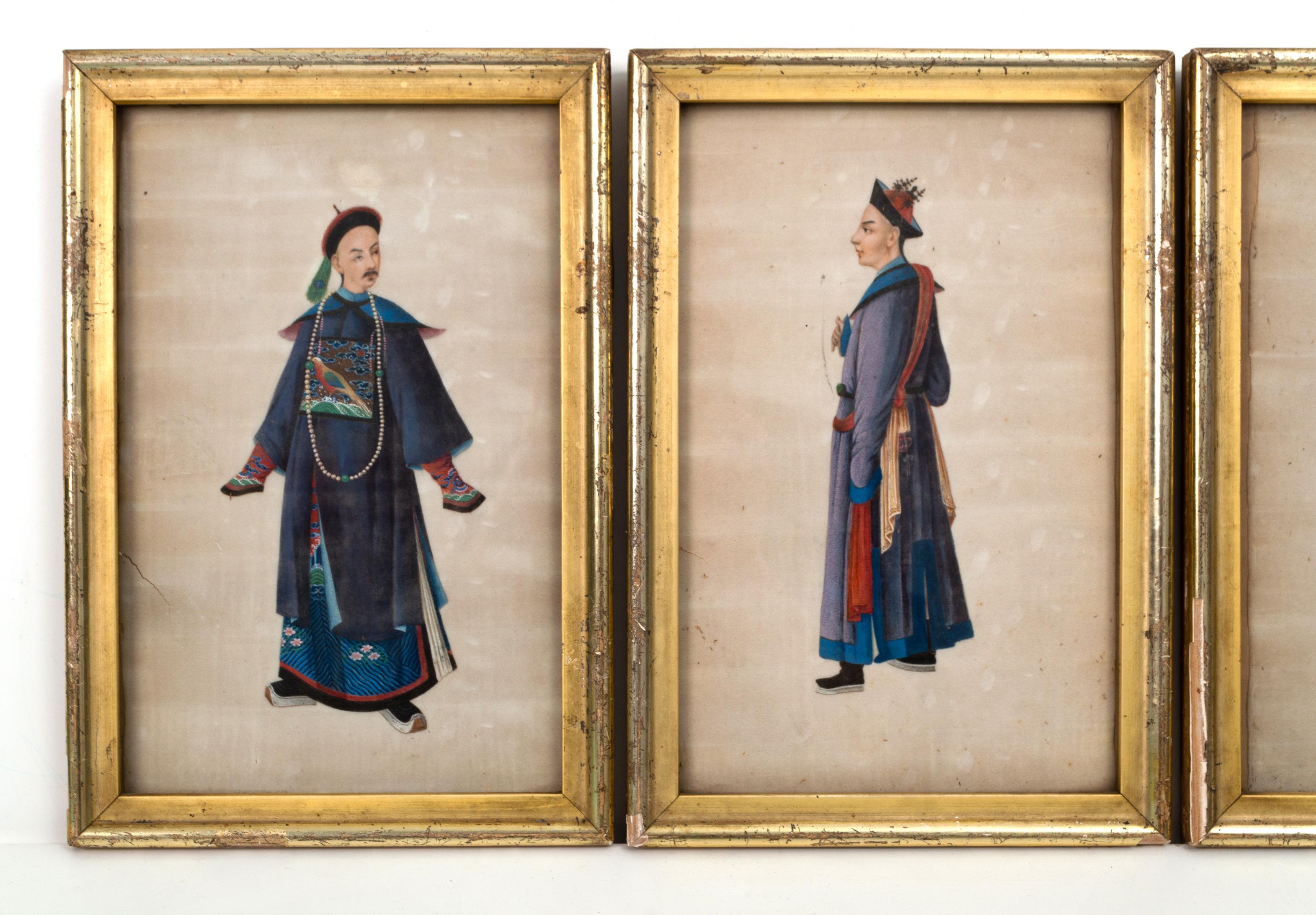 Collection de cinq portraits à la gouache sur papier de riz d'exportation chinoise du 19e siècle en vente 3
