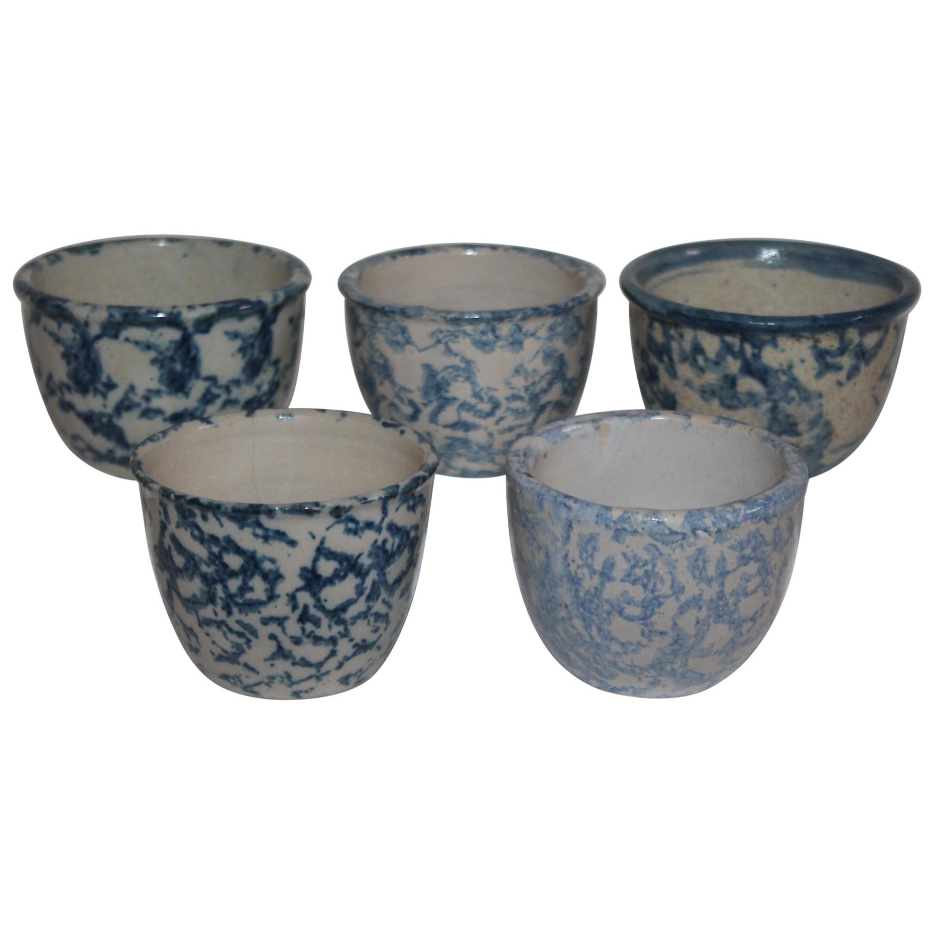Collection of Five 19th Century Sponge Ware Custard Cups For Sale
