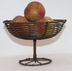 Collection of Five Alabaster Peaches W / a 19th Century Wire Compote