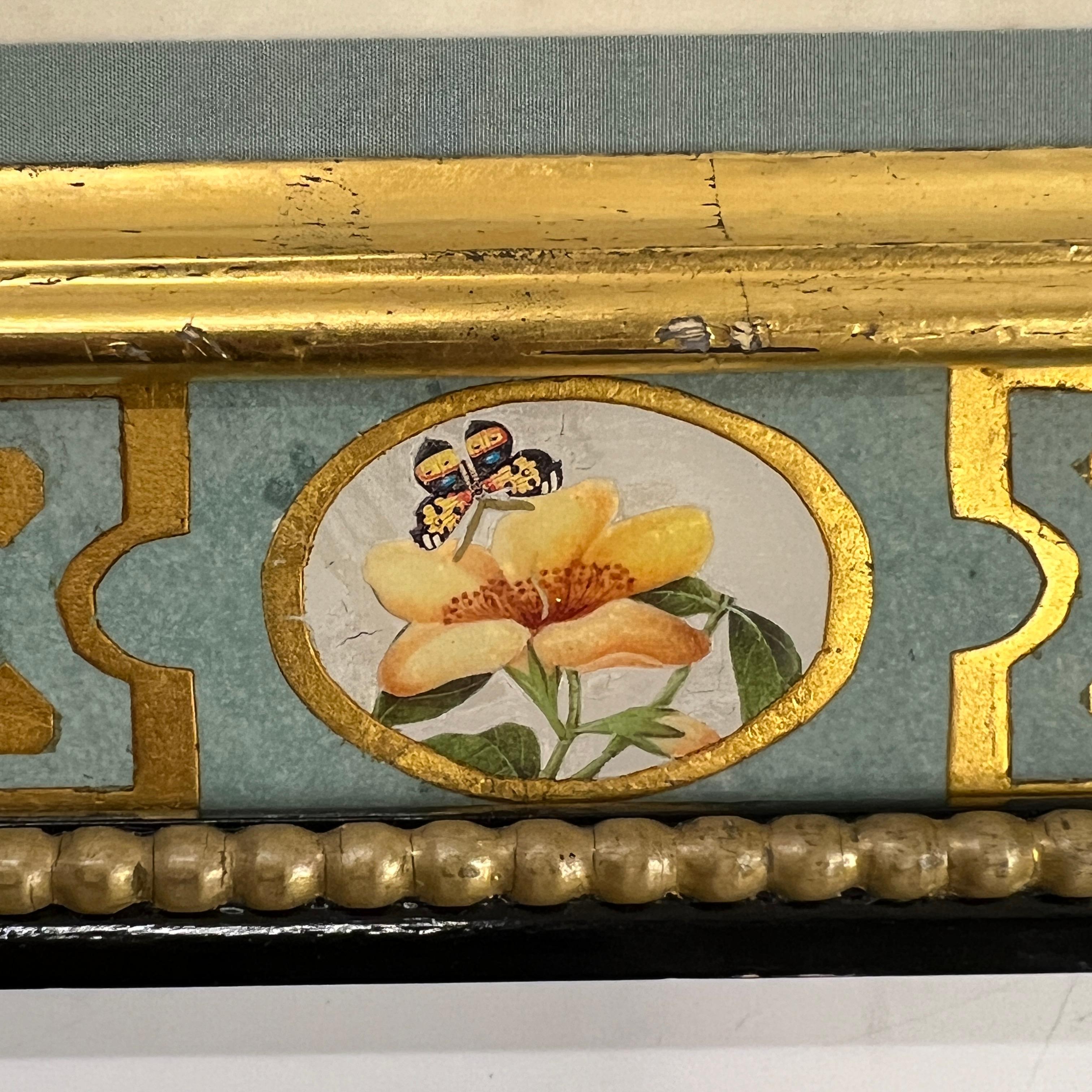 Colección de cinco acuarelas florales chinas antiguas en marcos artesanales 6