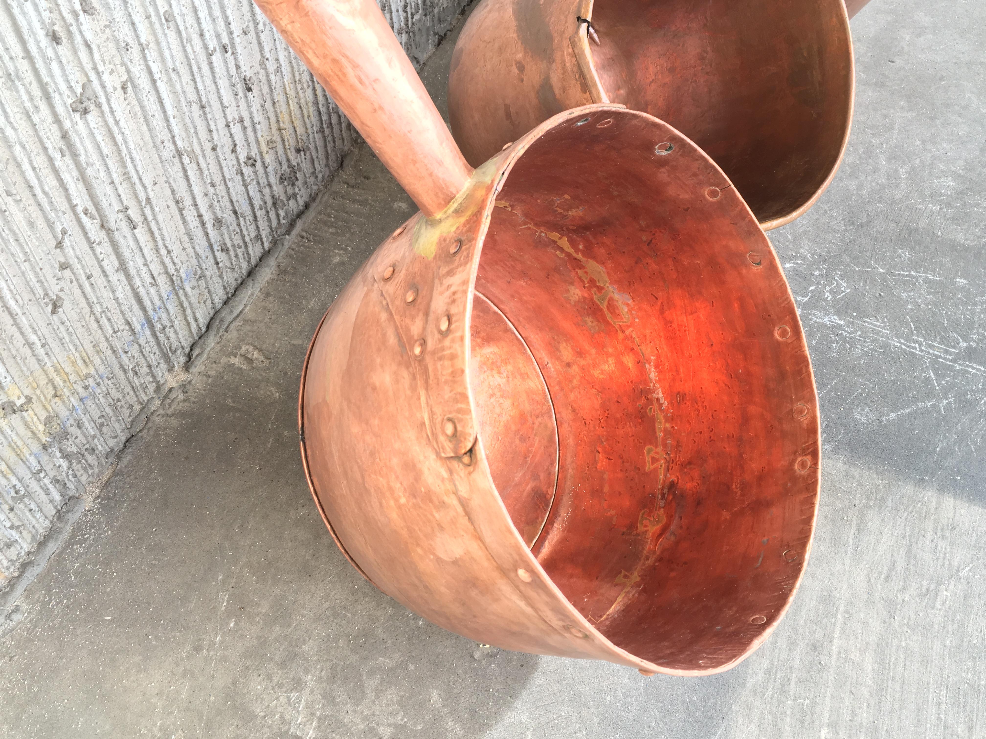 19th Century Collection of Five Antique Spanish Handmade and Forged Copper Cook Pans For Sale