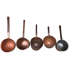 Collection of Five Antique Spanish Handmade and Forged Copper Cook Pans