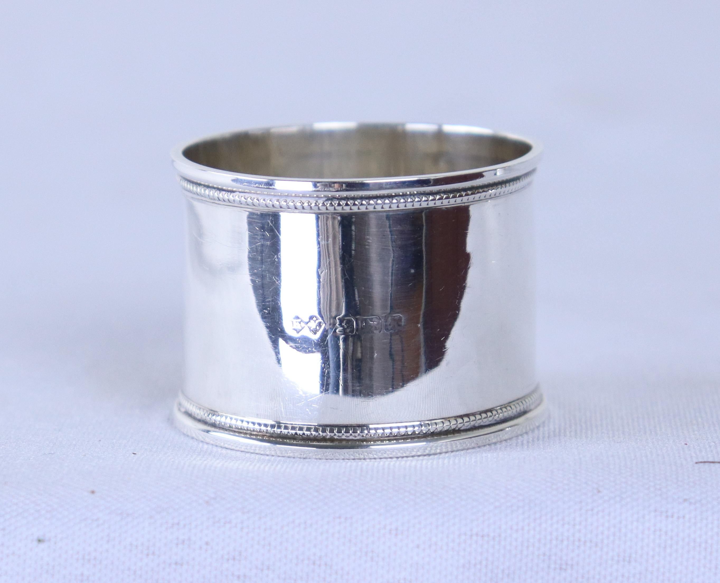 20th Century Collection of Five Assorted English Hallmarked Silver Napkin Rings, Birmingham For Sale