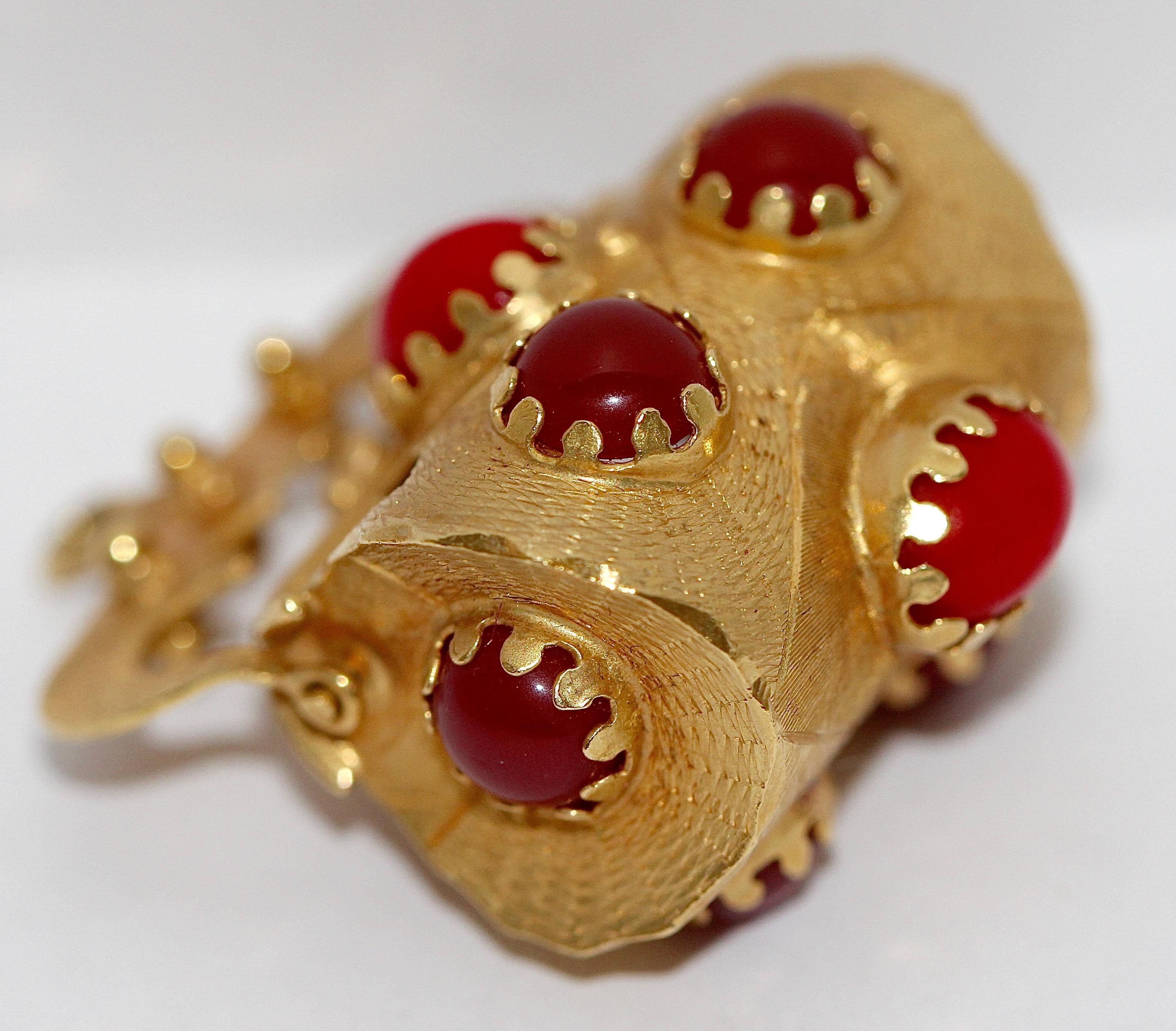 Collection of five, big 18K gold gemstone pendants. Suitable for charm bracelet. 1