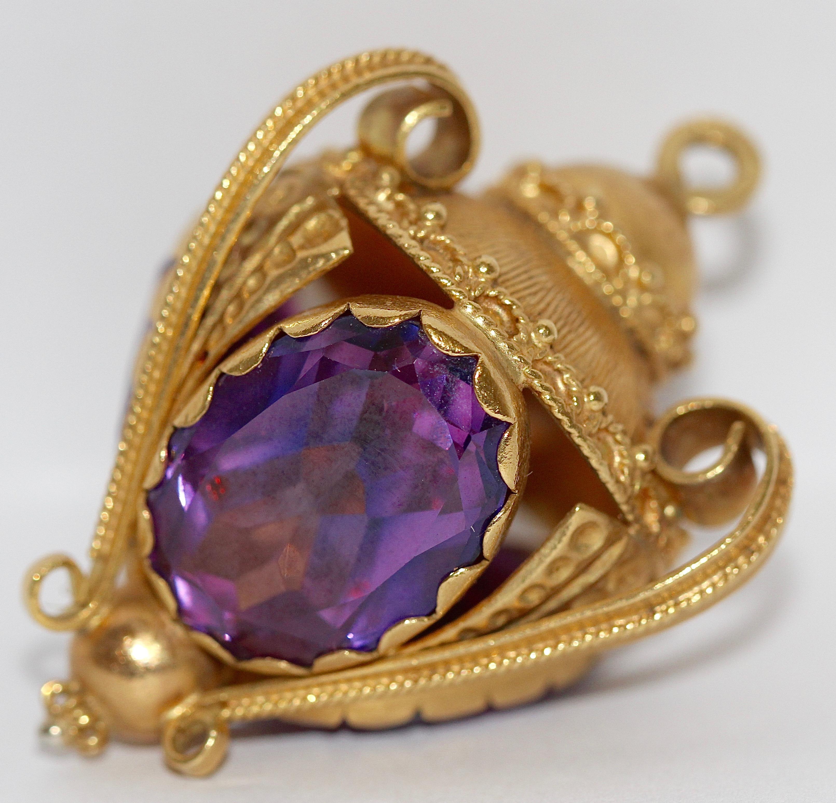 Collection of five, big 18K gold gemstone pendants. Suitable for charm bracelet. 2