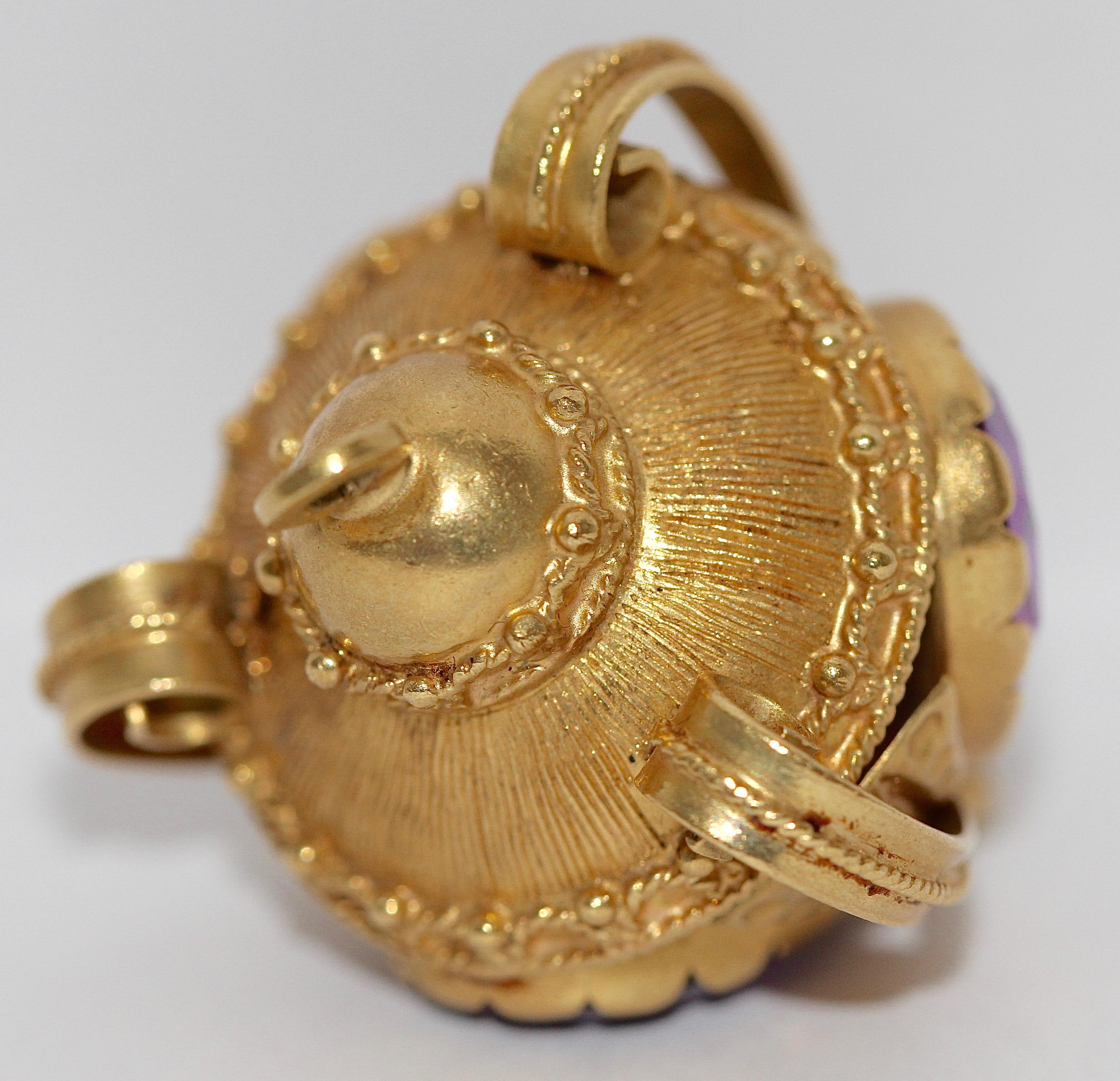 Collection of five, big 18K gold gemstone pendants. Suitable for charm bracelet. 4