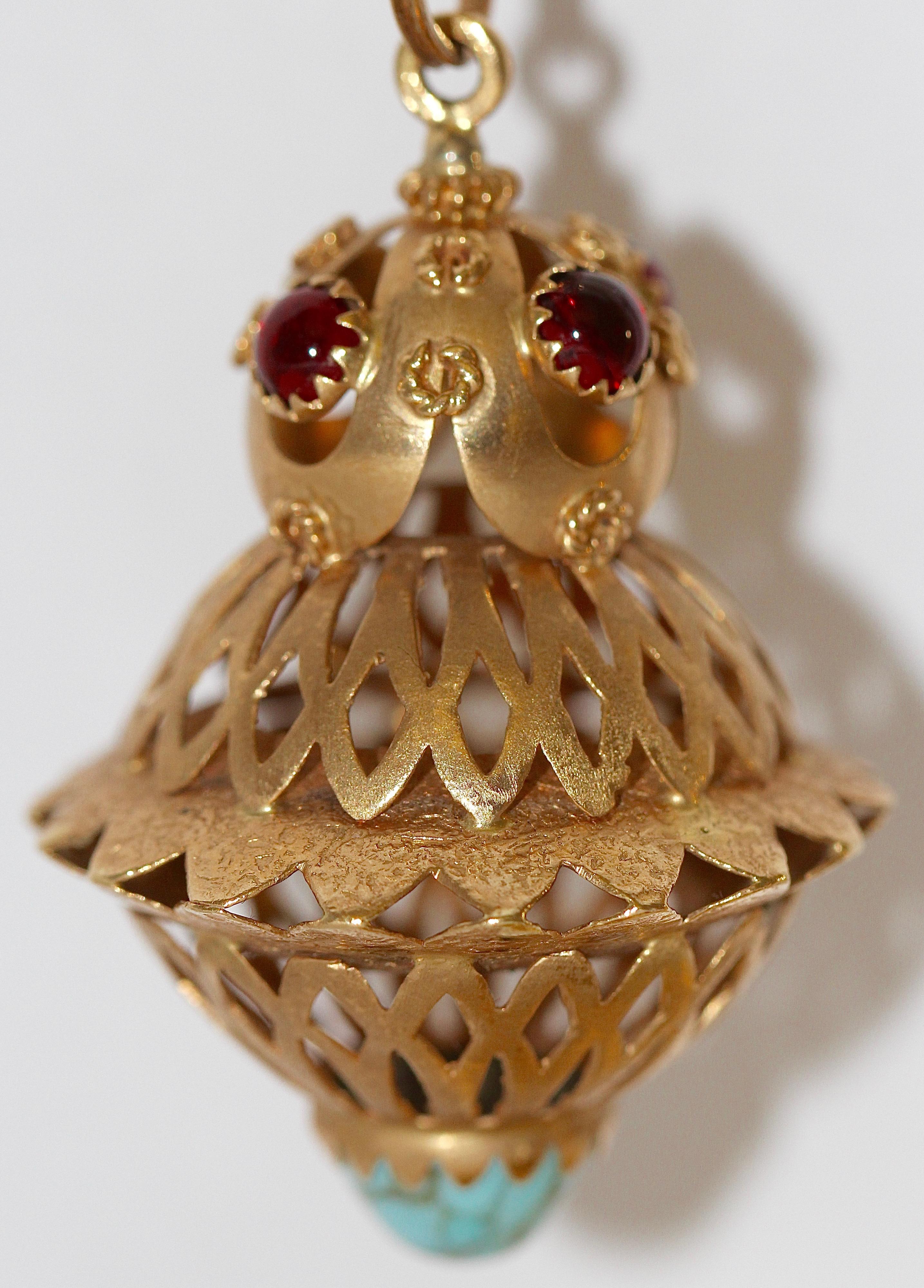Collection of five, big 18K gold gemstone pendants. Suitable for charm bracelet. 5