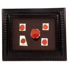Collection of five framed wax impressions from seals, France 1850.  