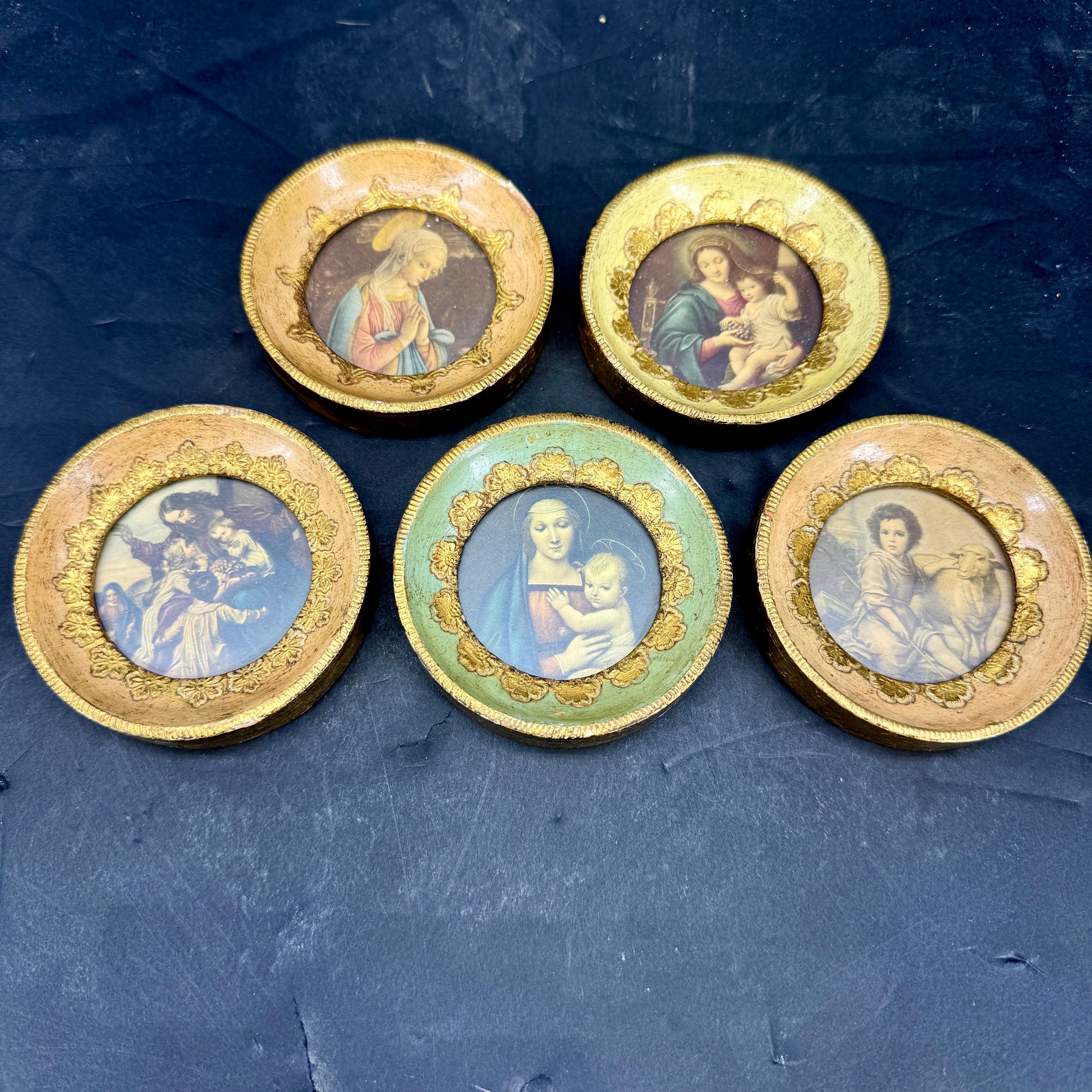 Mid-Century Modern Collection of Five Italian Florentine Round Art Photo Frames