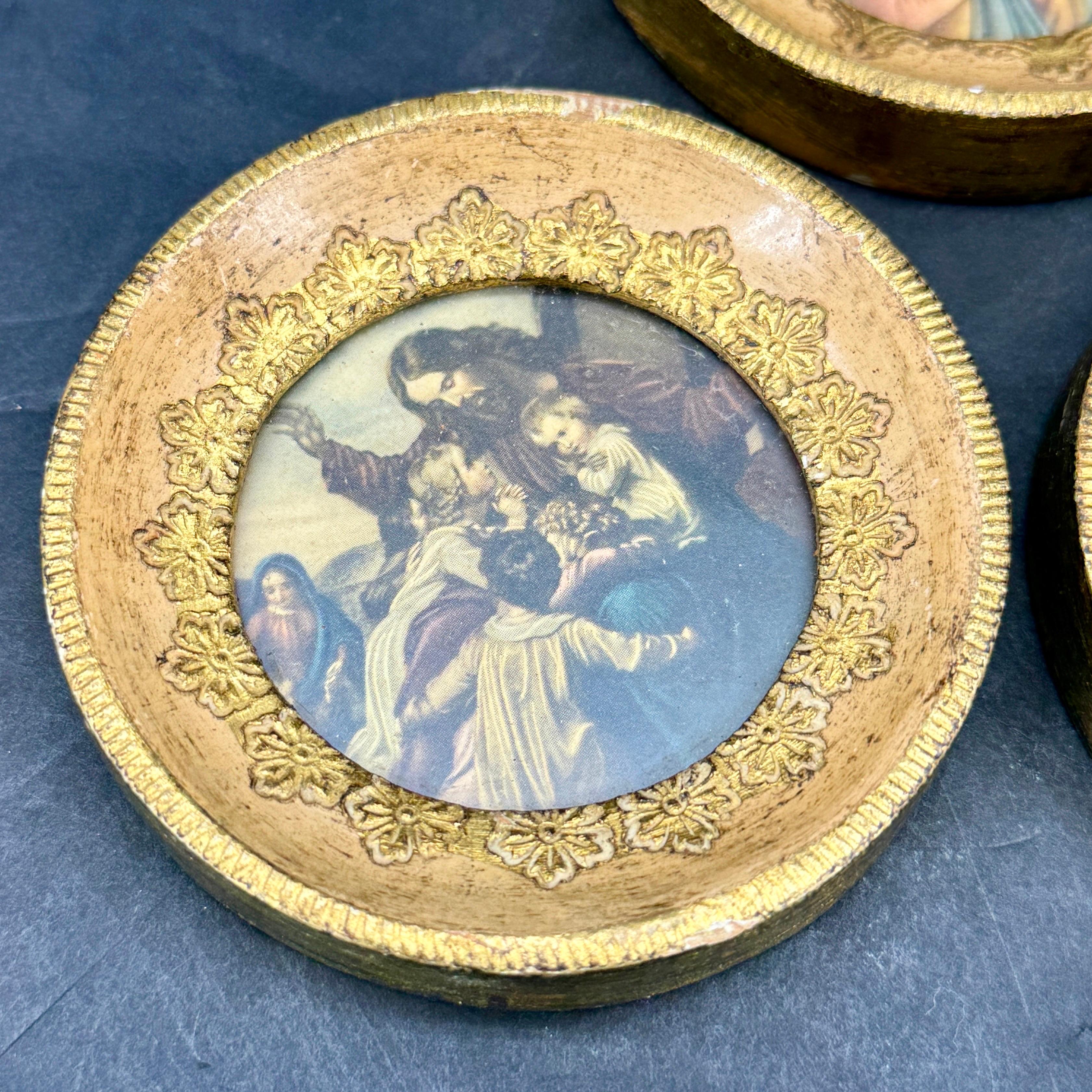 Giltwood Collection of Five Italian Florentine Round Art Photo Frames