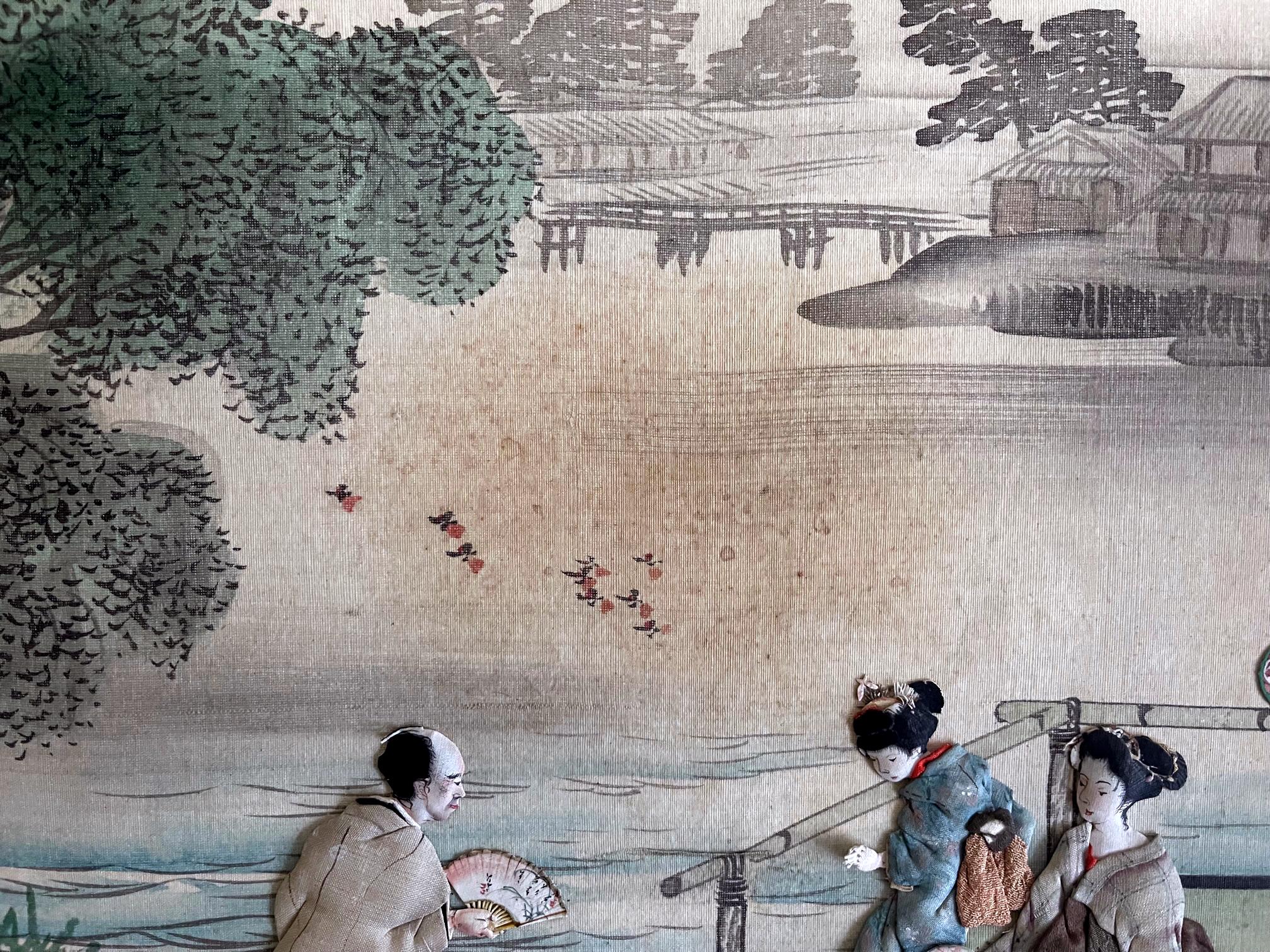 Collezione di cinque pannelli d'arte tessile Oshi-E giapponesi del periodo Meiji in vendita 4