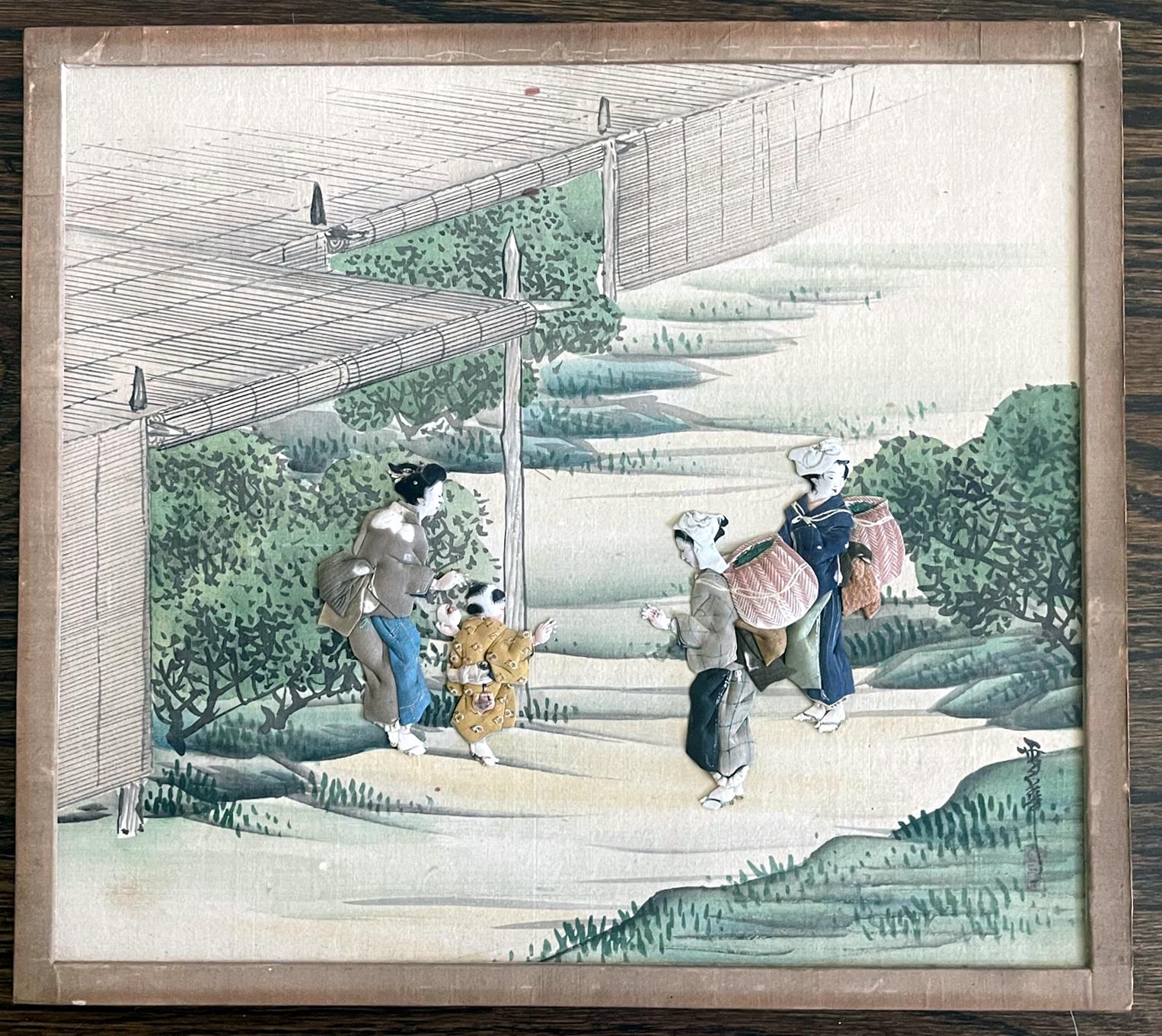 Collection of Five Japanese Oshi-E Textile Art Panels Meiji Period For Sale 10