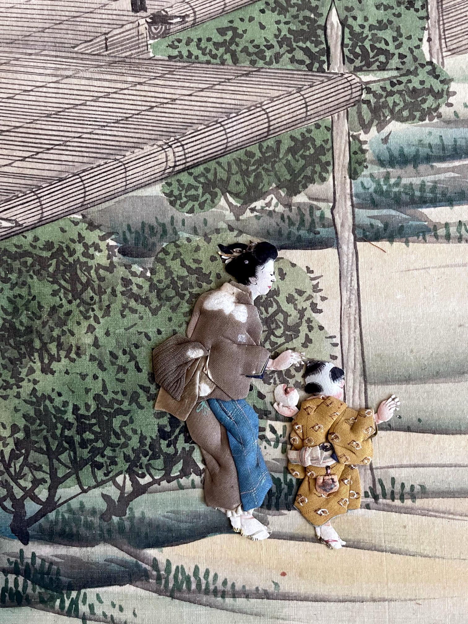 Collezione di cinque pannelli d'arte tessile Oshi-E giapponesi del periodo Meiji in vendita 10