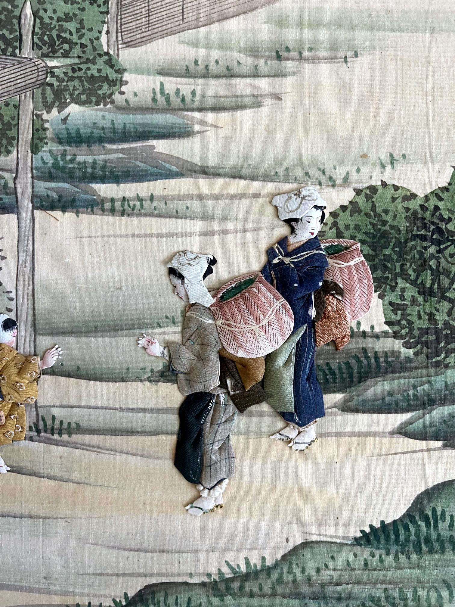 Collection of Five Japanese Oshi-E Textile Art Panels Meiji Period For Sale 12