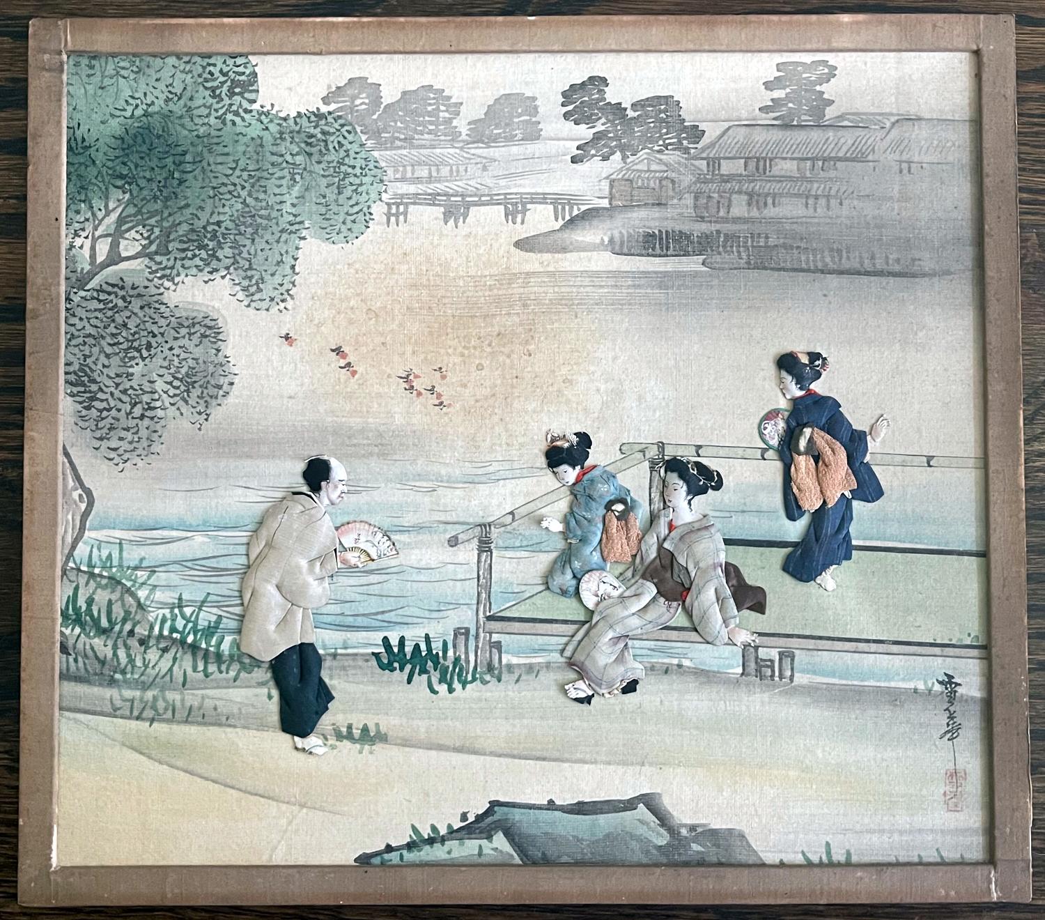 Collection of Five Japanese Oshi-E Textile Art Panels Meiji Period For Sale 2