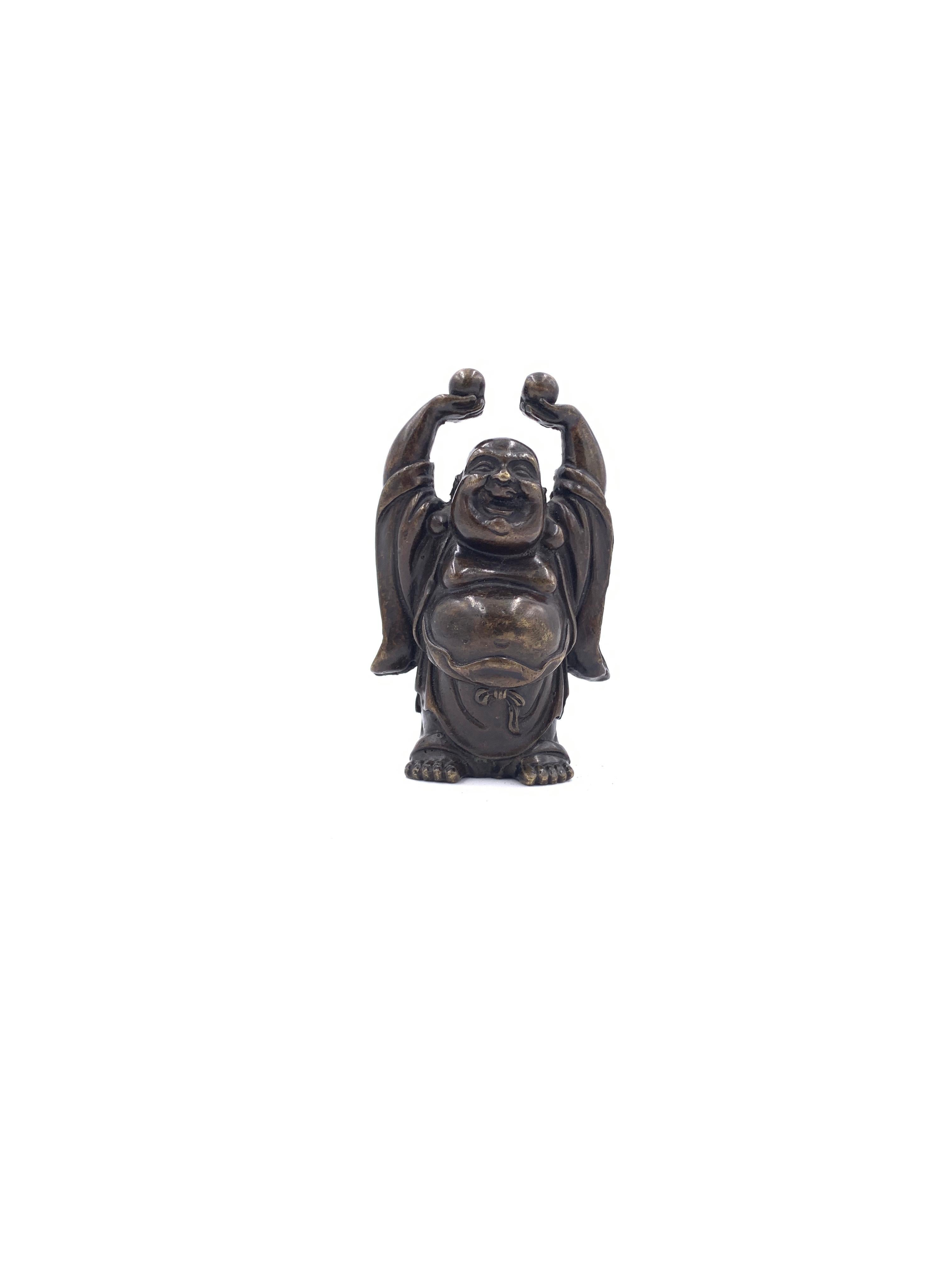 19th Century Collection of Five Metal Laughing Buddha Statue For Sale