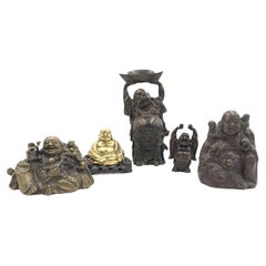 Antique Collection of Five Metal Laughing Buddha Statue