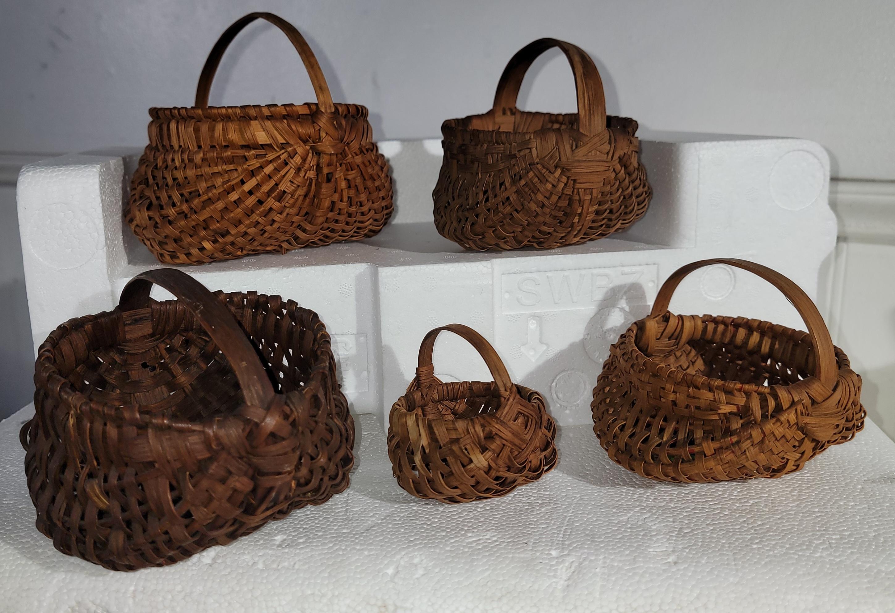 Collection of Five Miniature Hand Woven Baskets For Sale 2