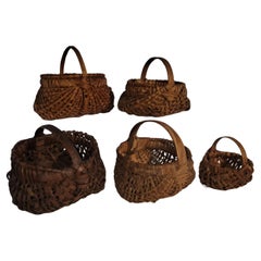 Antique Collection of Five Miniature Hand Woven Baskets
