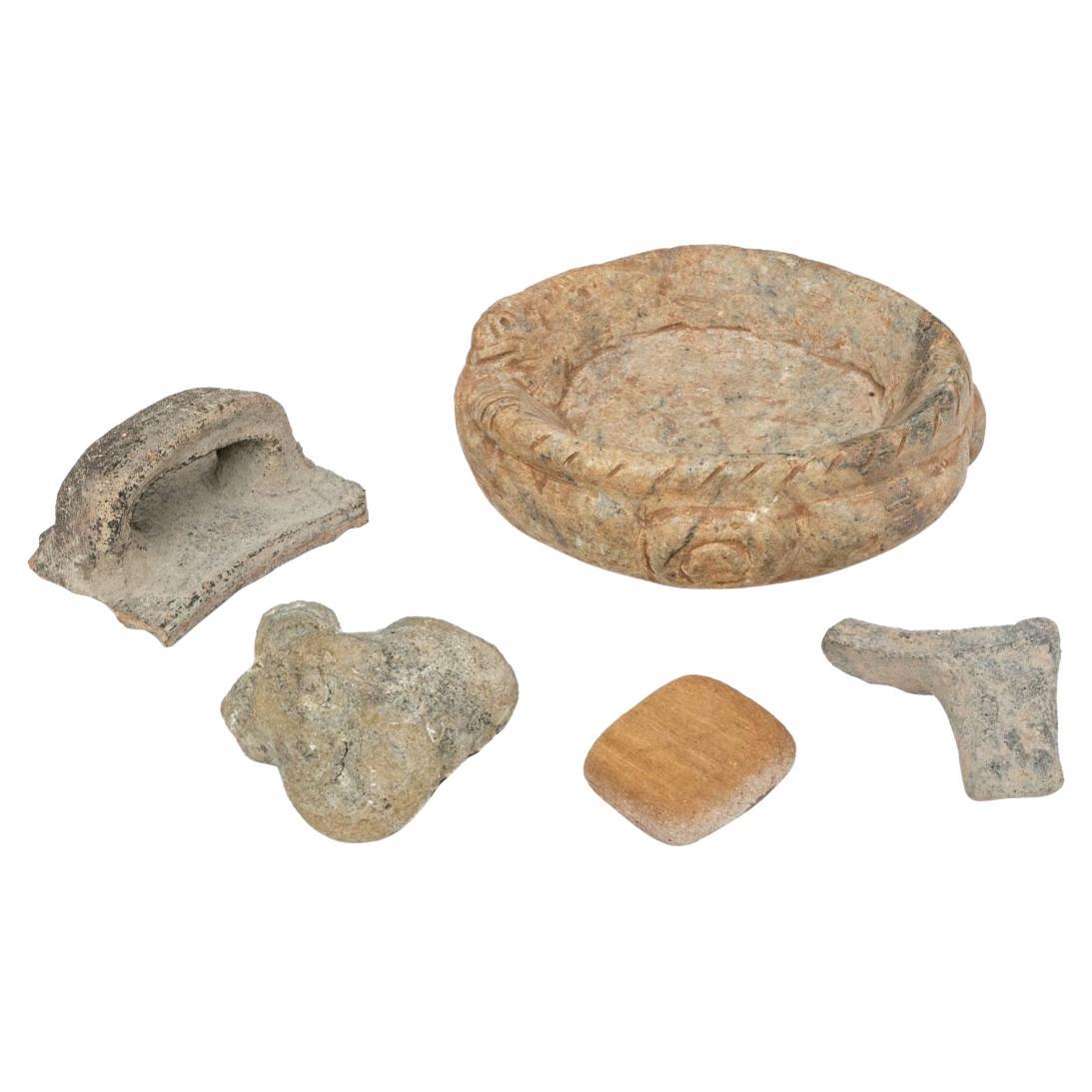 Collection Of Five Miscellaneous Stone And Pottery Antique/Ancient Items For Sale