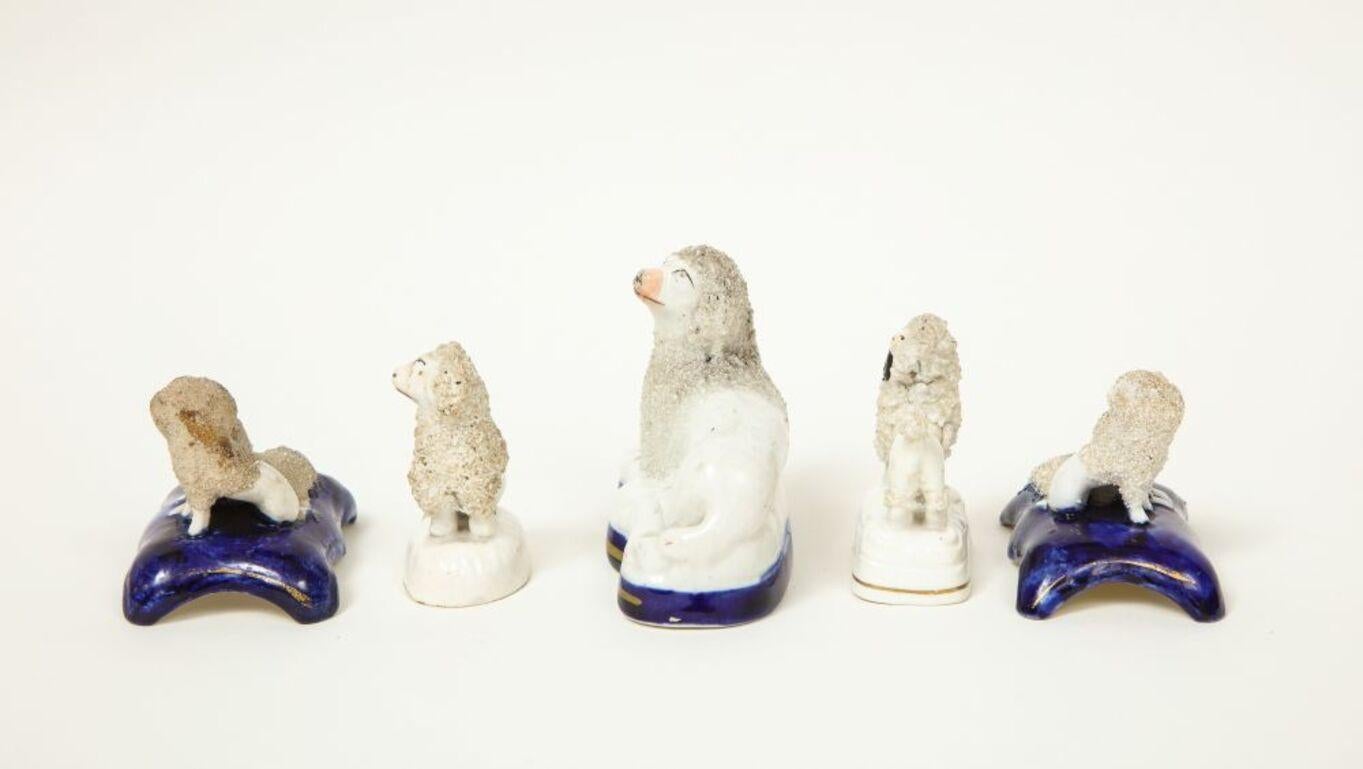 19th Century Collection of Five Staffordshire Figures of Poodles For Sale
