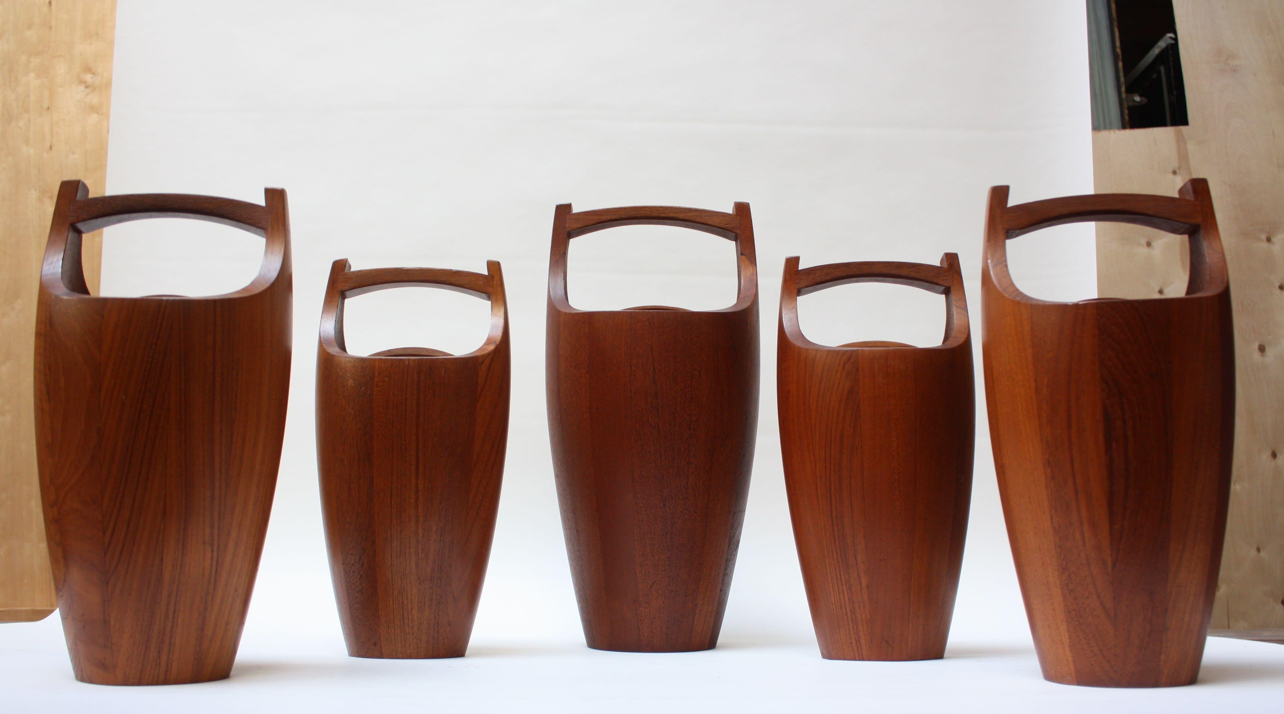 Mid-Century Modern Collection of Five Staved Teak 'Congo' Ice Buckets by Jens Quistgaard for Dansk