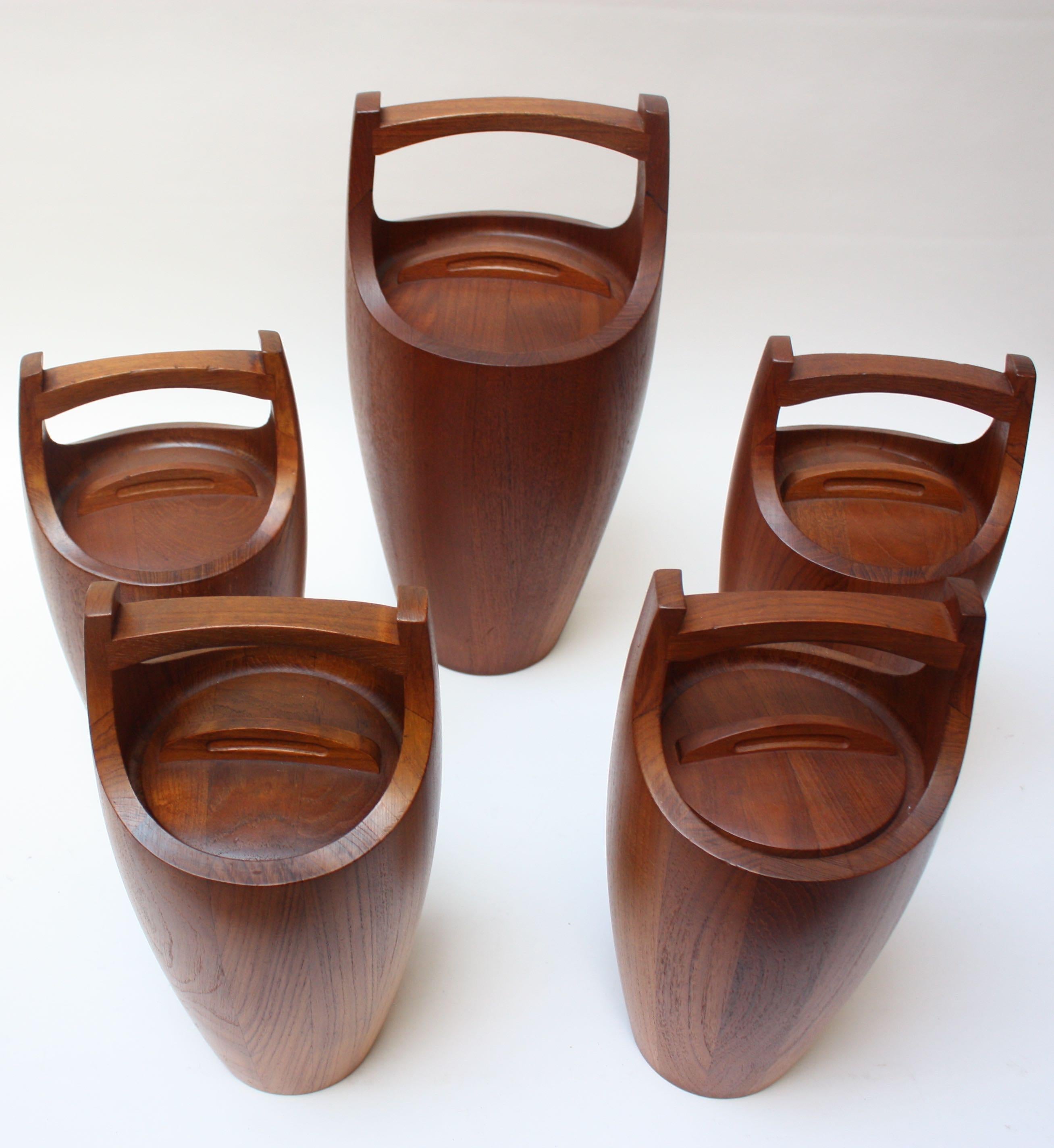 Danish Collection of Five Staved Teak 'Congo' Ice Buckets by Jens Quistgaard for Dansk