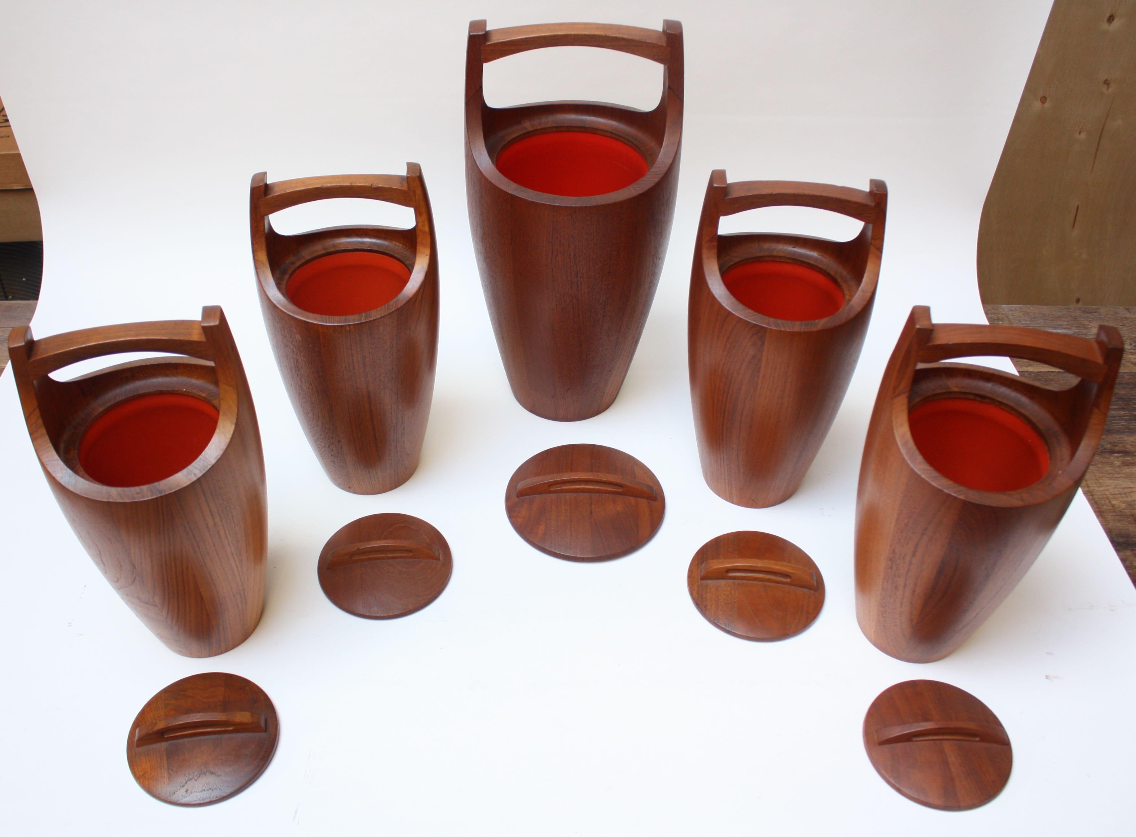 Collection of Five Staved Teak 'Congo' Ice Buckets by Jens Quistgaard for Dansk In Good Condition In Brooklyn, NY