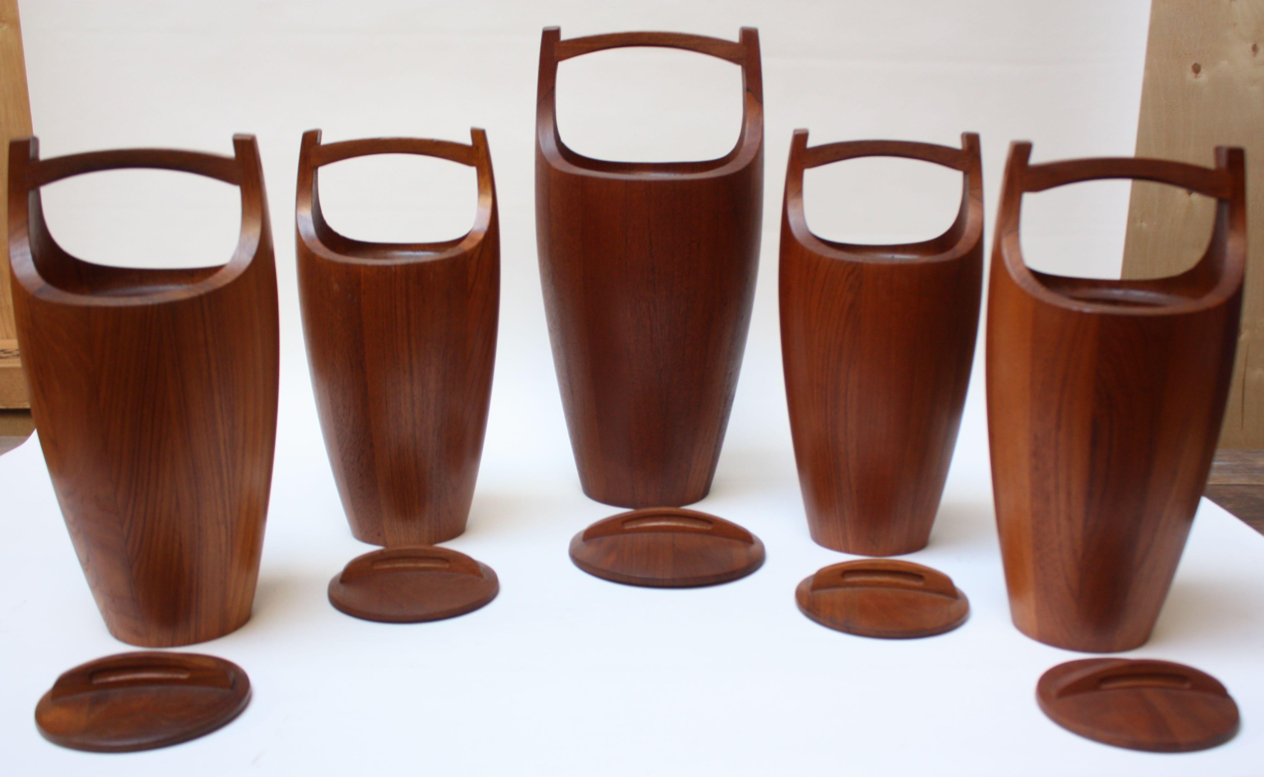 Plastic Collection of Five Staved Teak 'Congo' Ice Buckets by Jens Quistgaard for Dansk