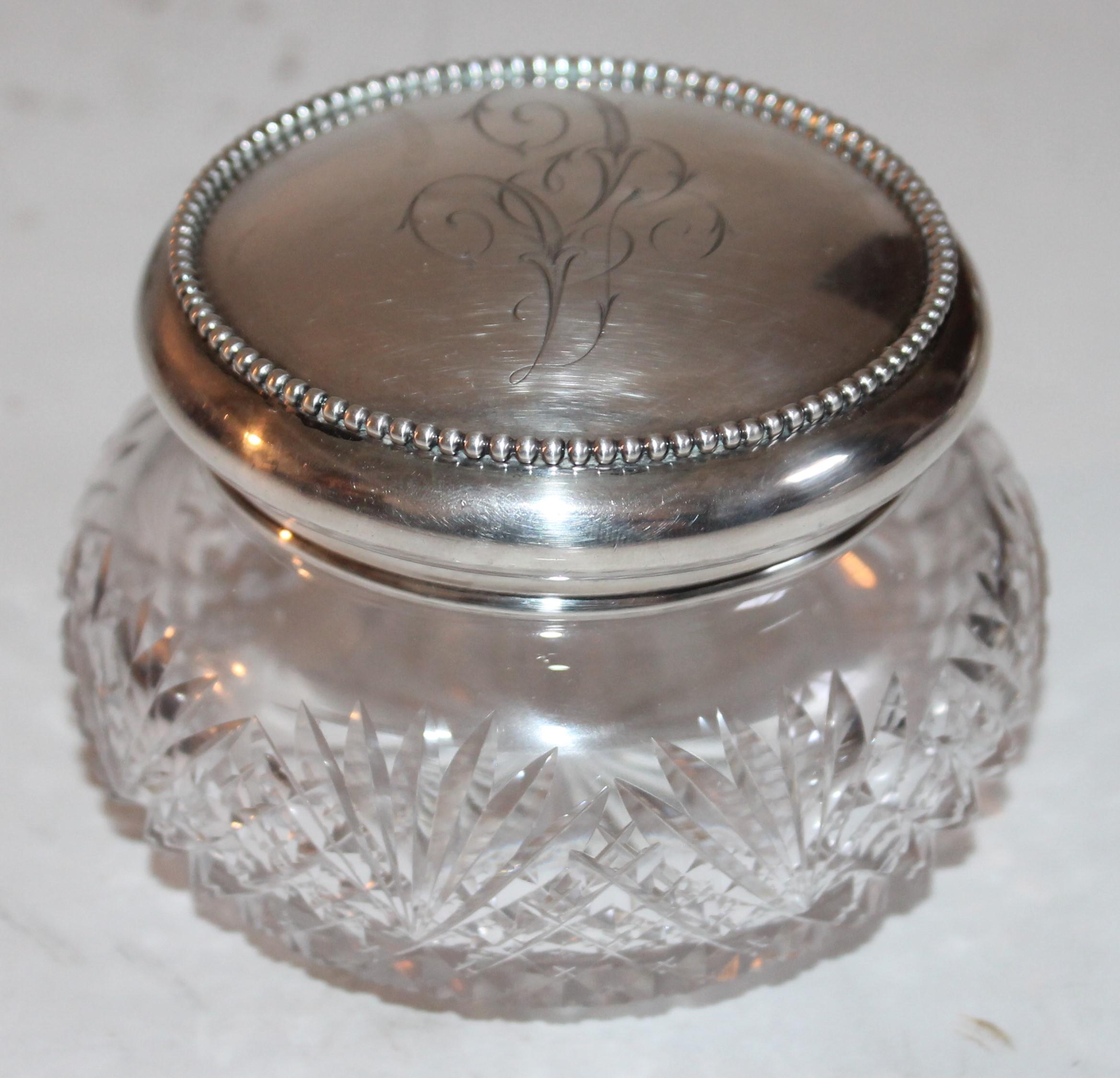 Collection of Five Sterling Silver  & Cut Glass Powder Jars For Sale 2
