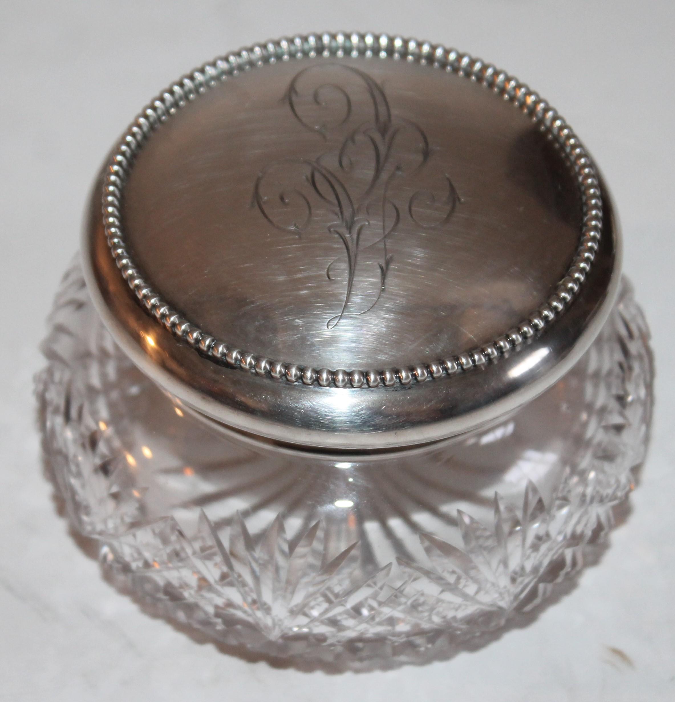 Collection of Five Sterling Silver  & Cut Glass Powder Jars For Sale 5